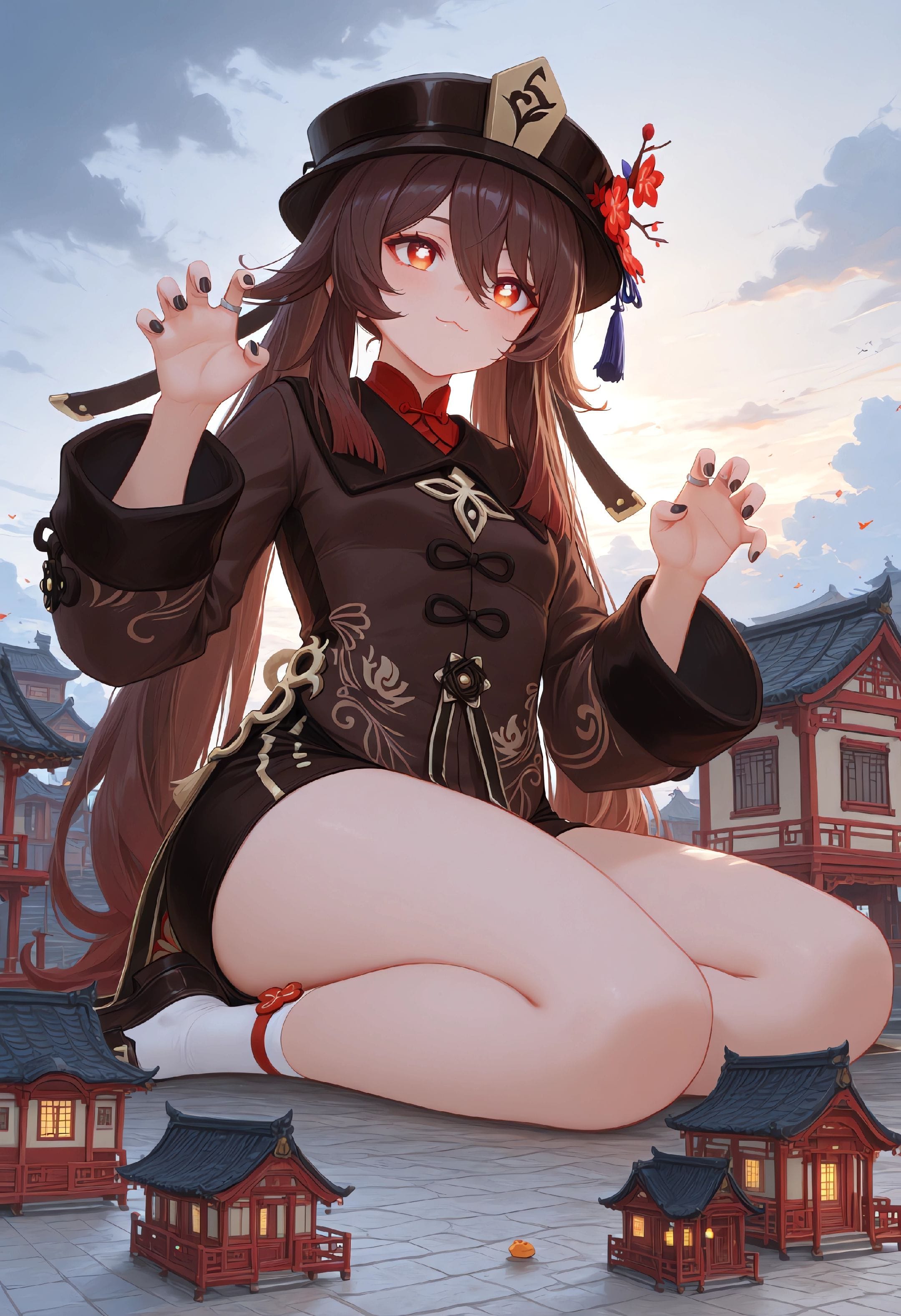 原神巨大娘！胡桃 八重神子 二次元壁纸-皮皮兔动漫