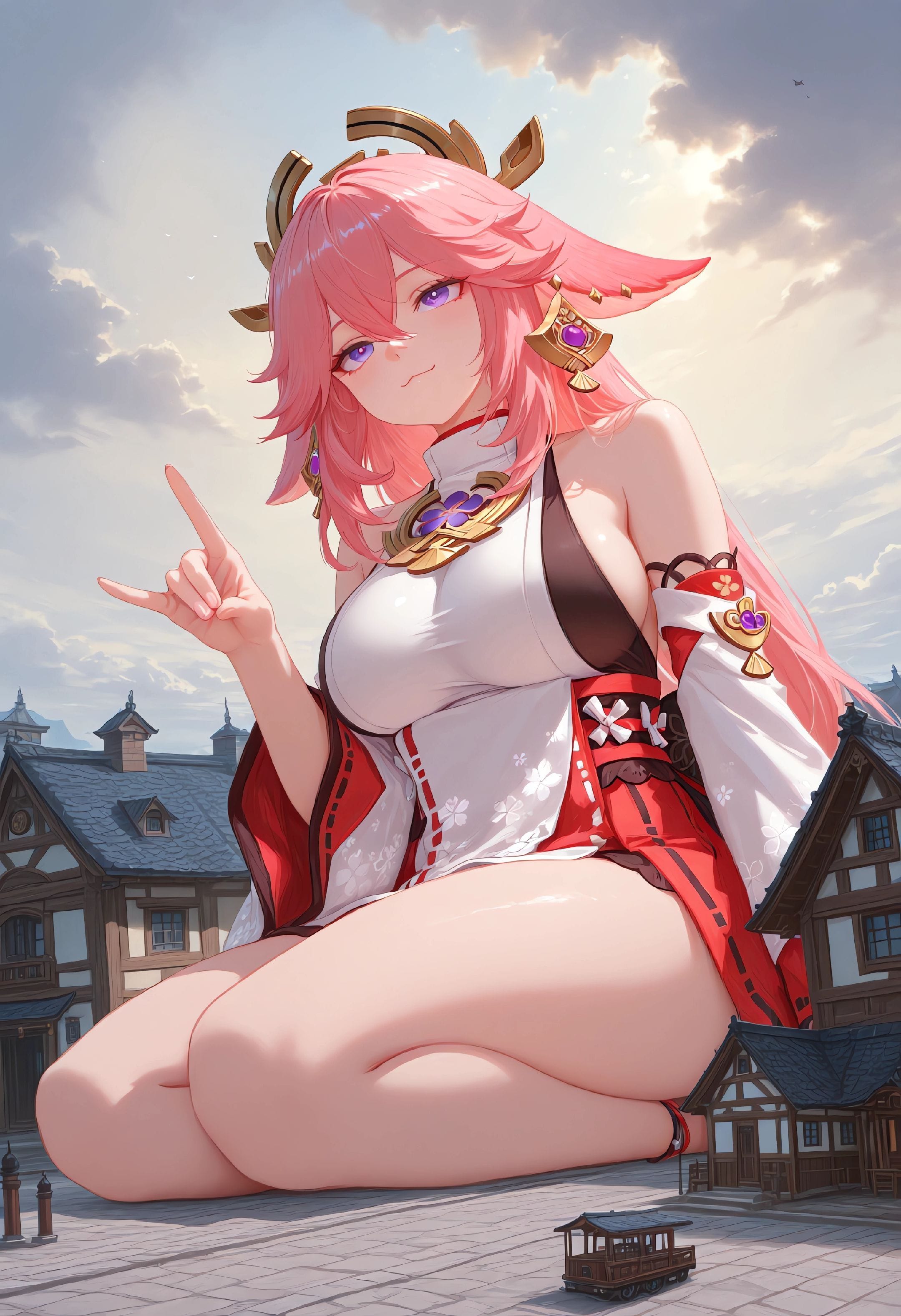 原神巨大娘！胡桃 八重神子 二次元壁纸