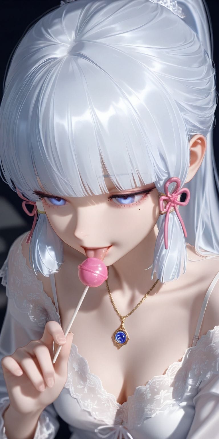 提瓦特女团吃棒棒糖 原神 神里绫华 凝光 游戏壁纸 ai绘画-皮皮兔动漫