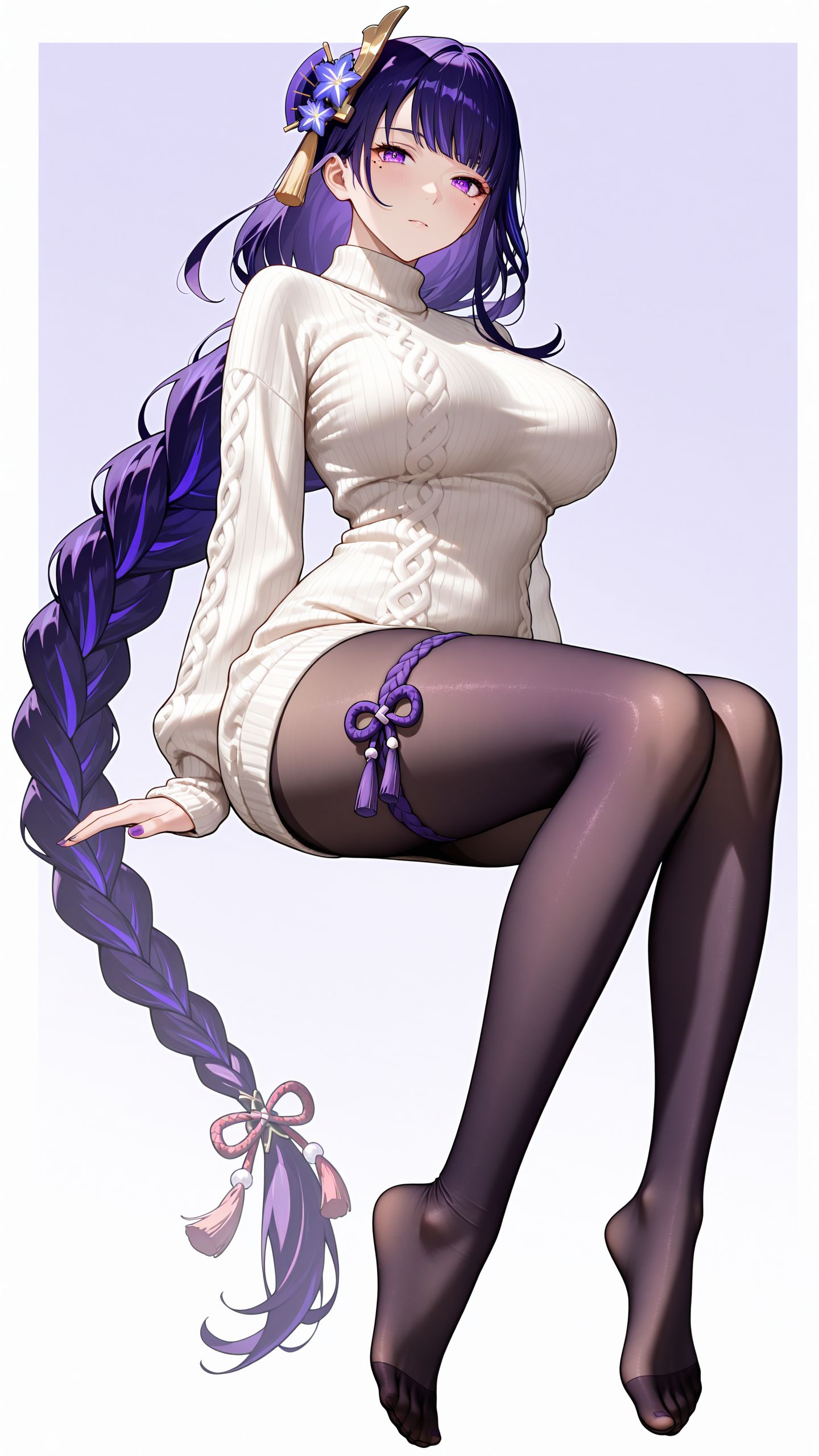 二次元游戏角色雷电将军壁纸 原神 裤袜黑丝 穿搭