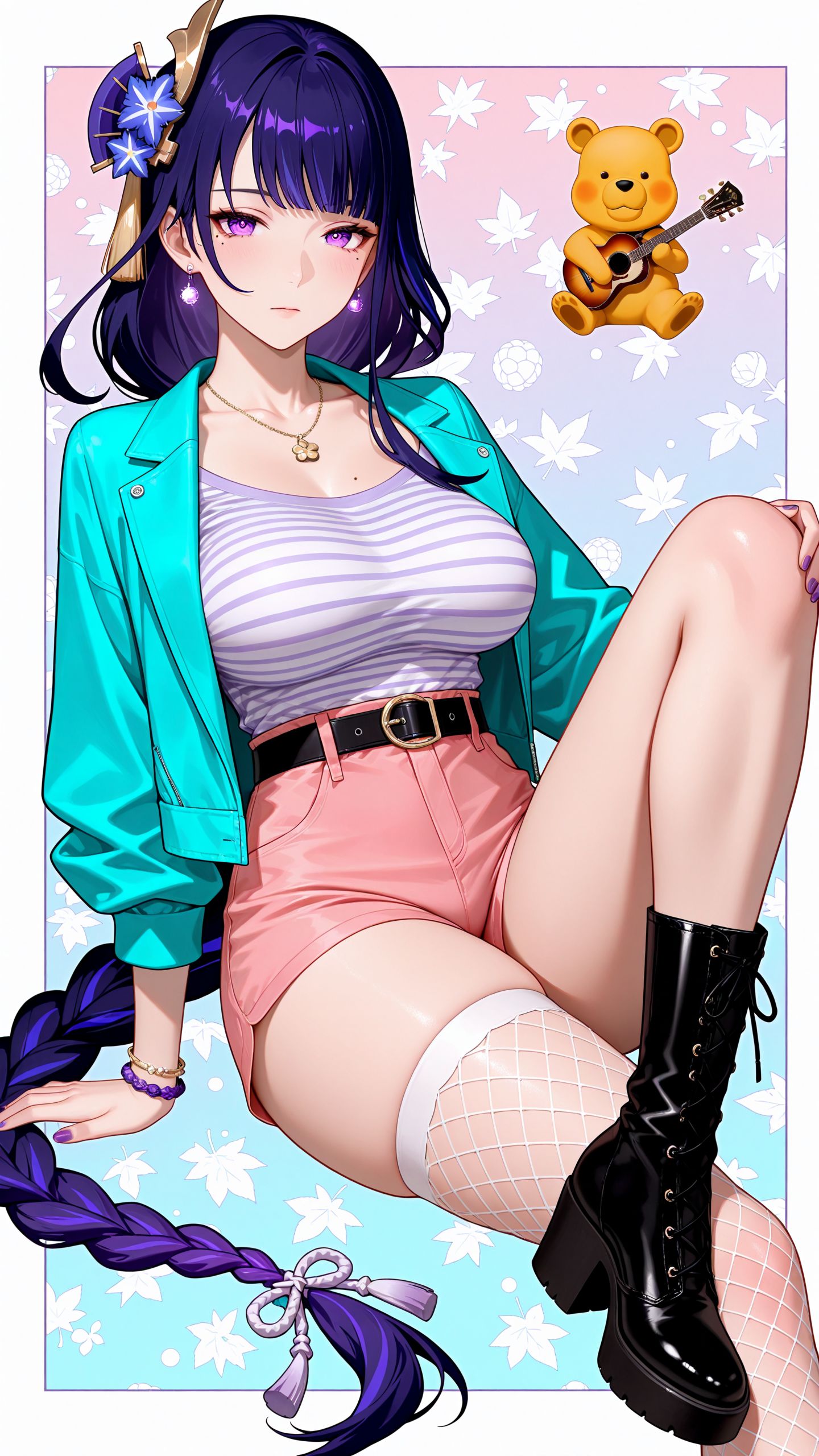 二次元游戏角色雷电将军壁纸 原神 裤袜黑丝 穿搭