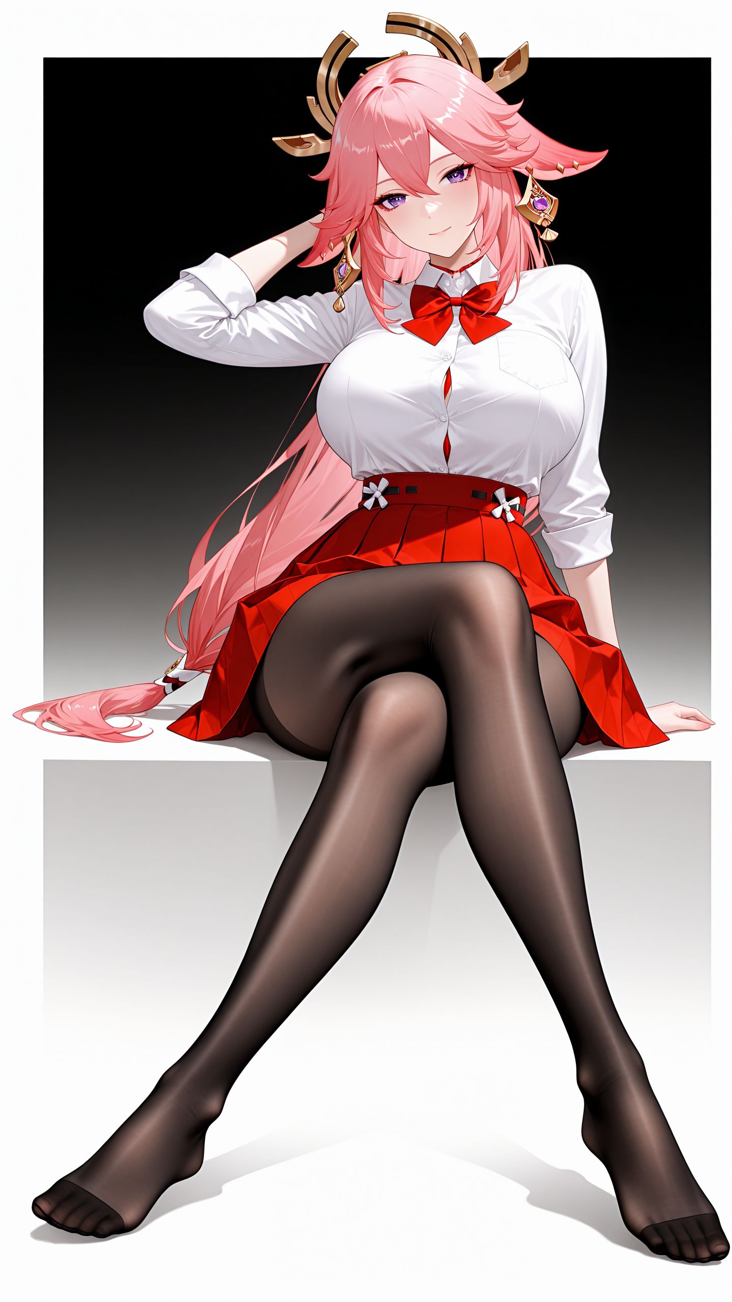 御姐八重神子 游戏原神 二次元壁纸 黑丝裤袜大长腿 穿搭