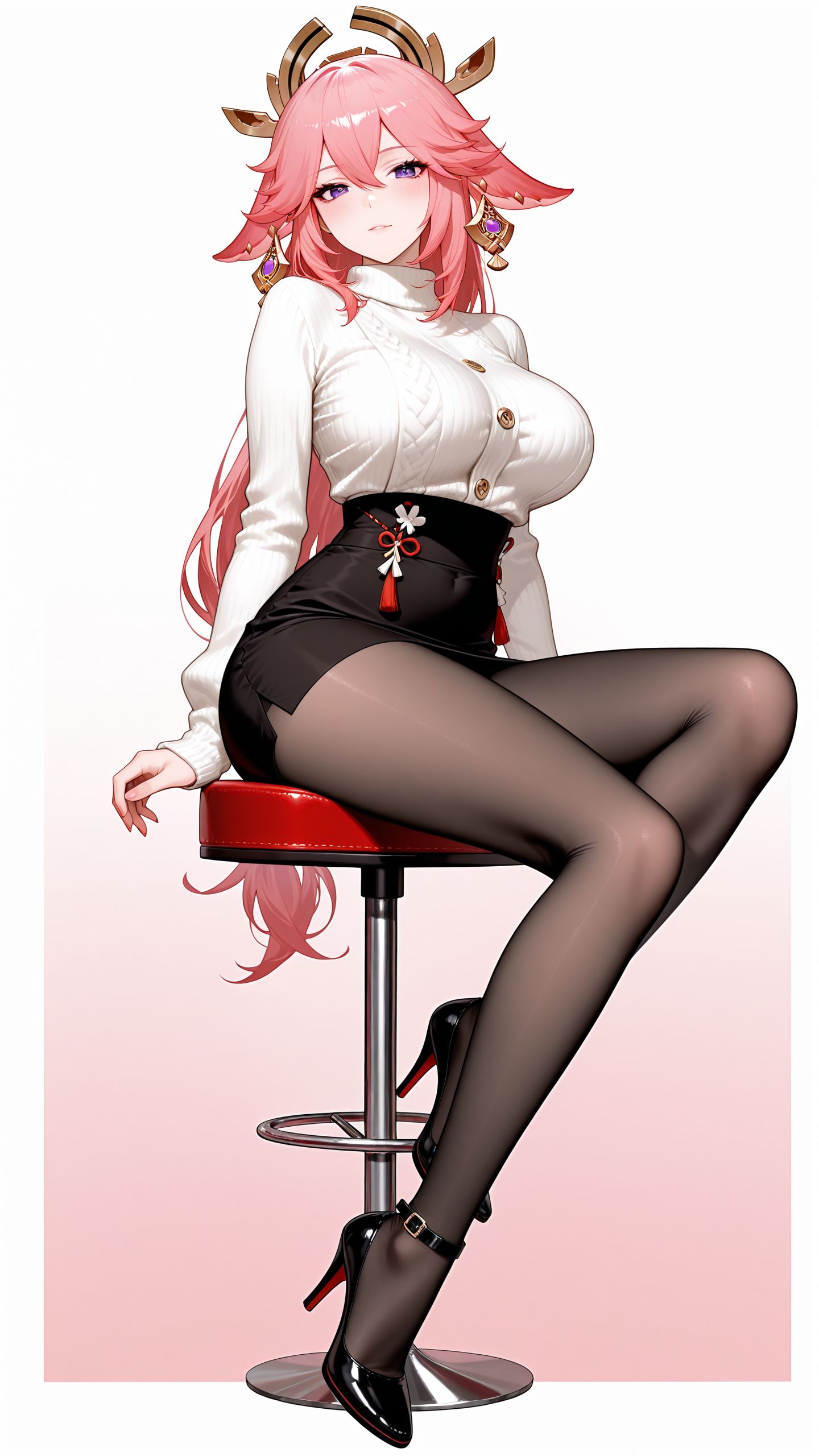 御姐八重神子 游戏原神 二次元壁纸 黑丝裤袜大长腿 穿搭