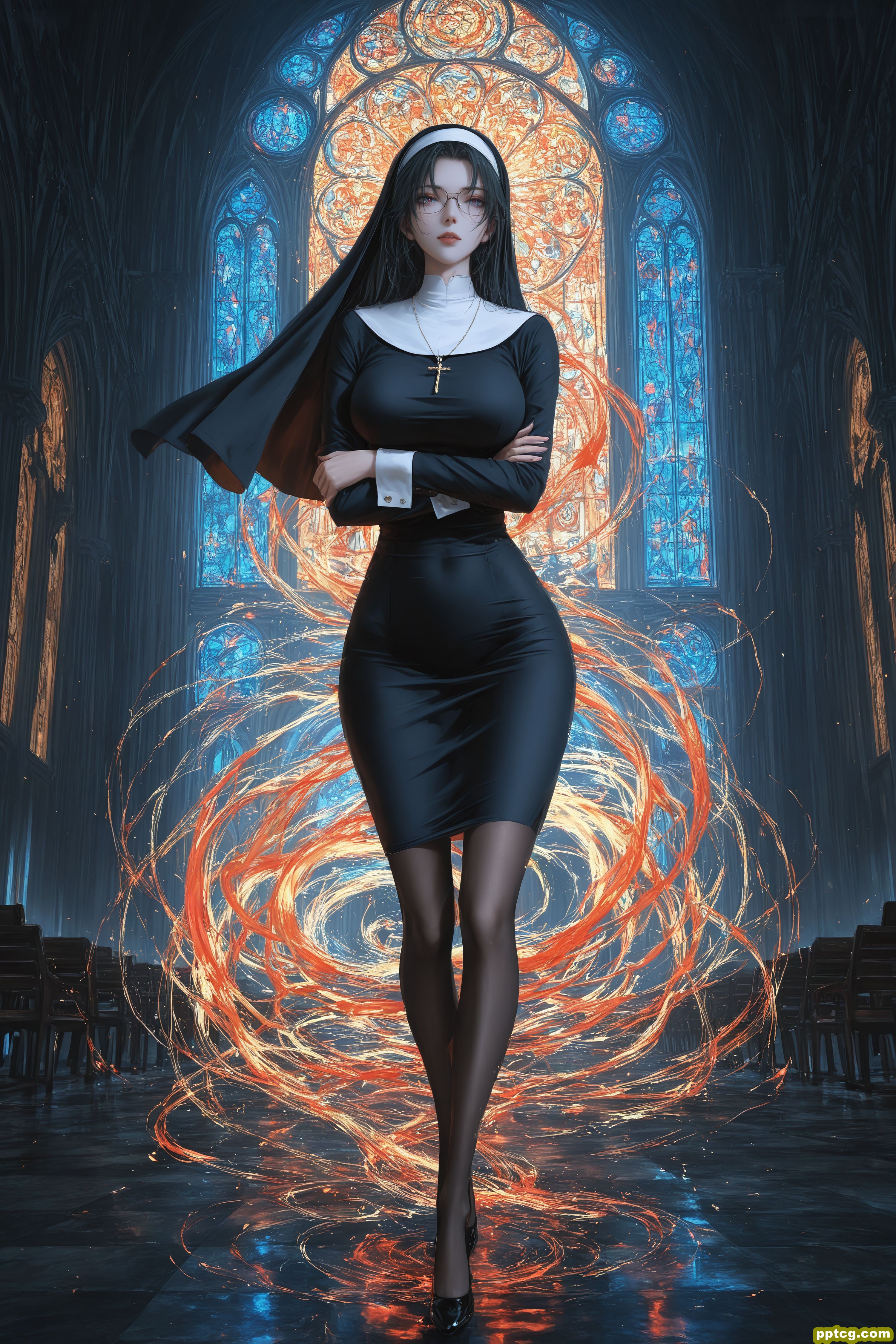 妃英理 修女 二次元 动漫二创 丝袜黑丝大长腿