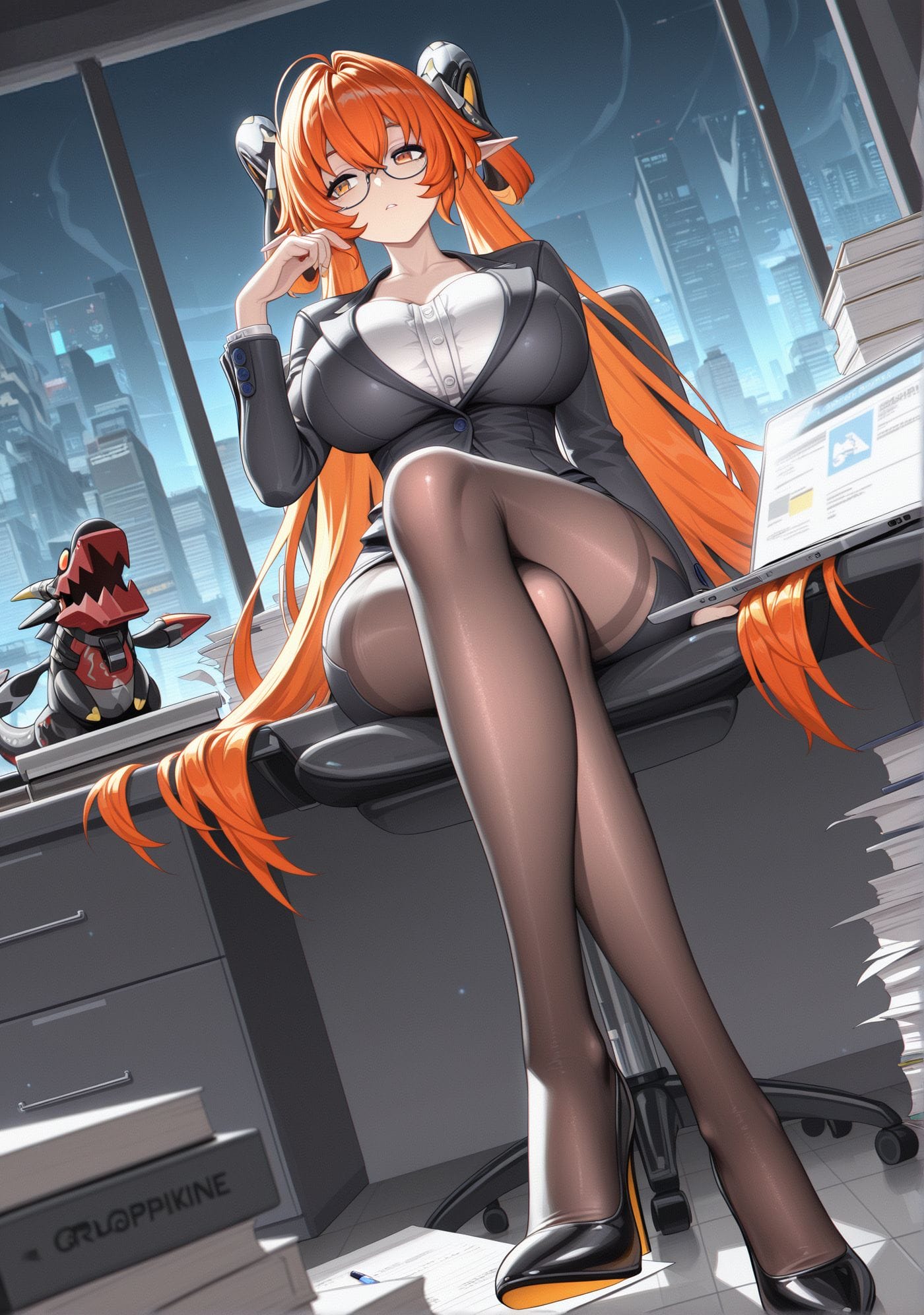 绝区零办公的奥菲斯 手机壁纸 丝袜黑丝大长腿 职业装