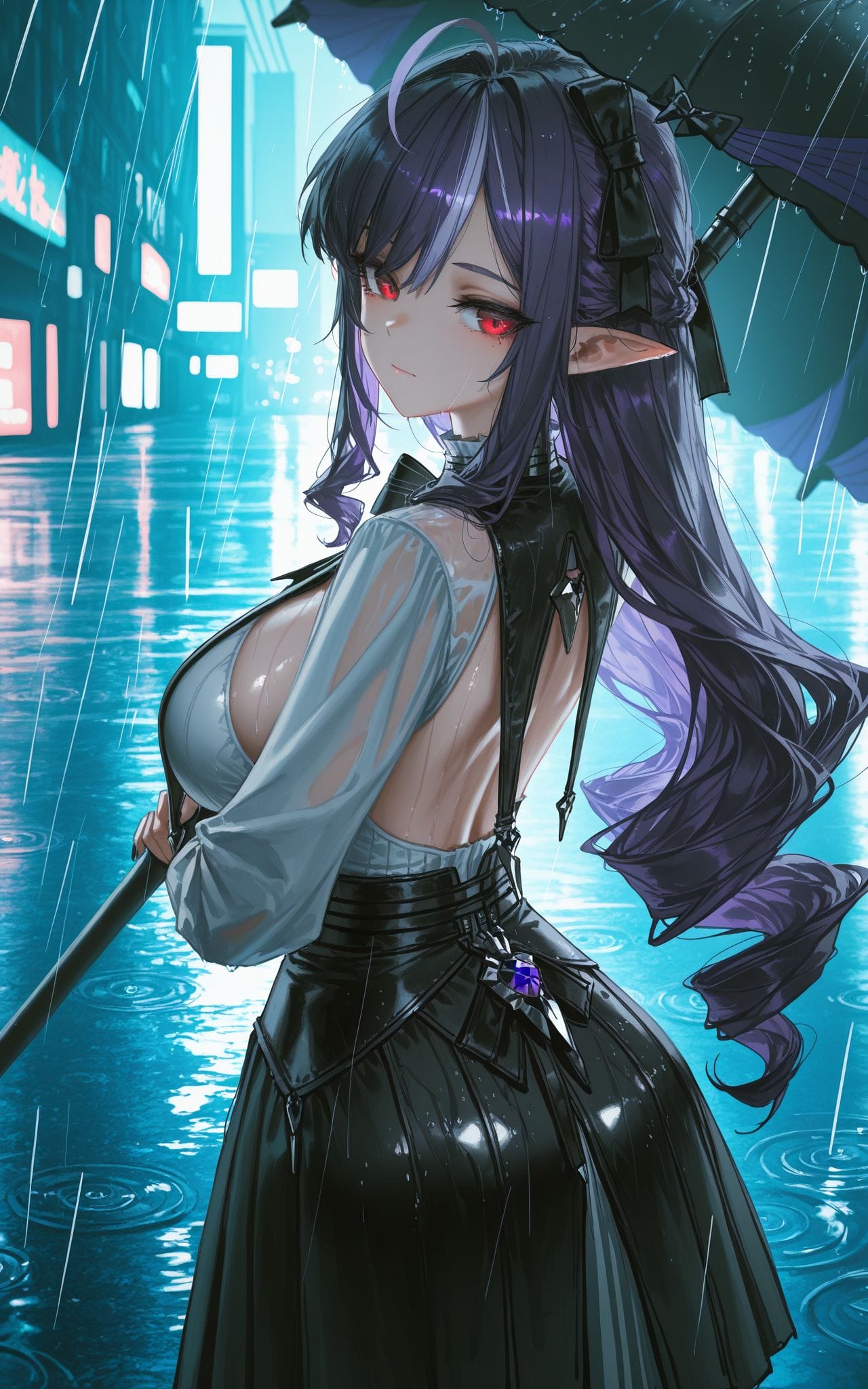 二次元游戏绝区零雨夜中的薇薇安 手机壁纸 雨伞-皮皮兔动漫