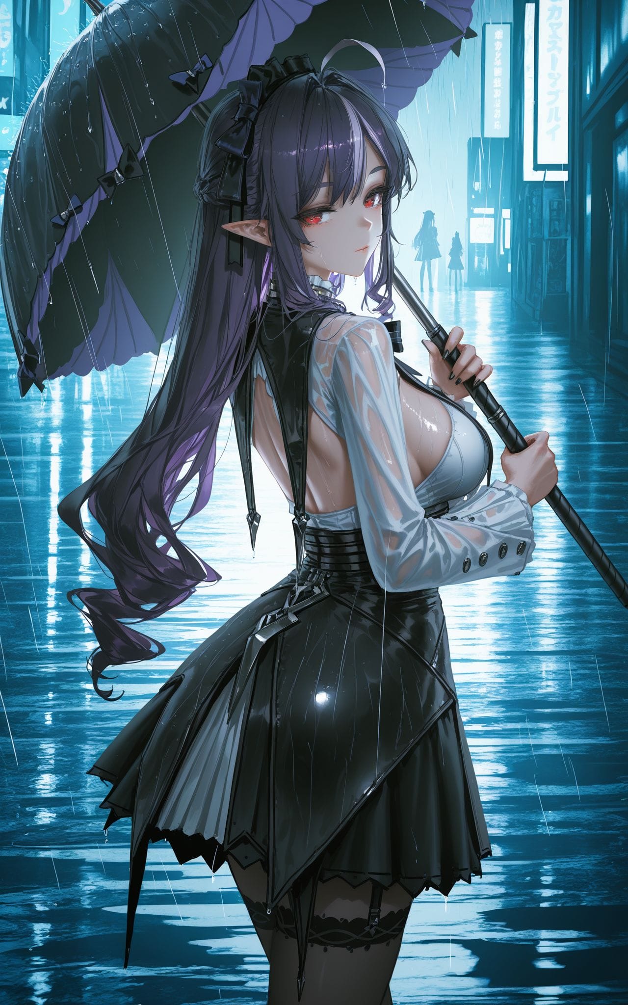 二次元游戏绝区零雨夜中的薇薇安 手机壁纸 雨伞