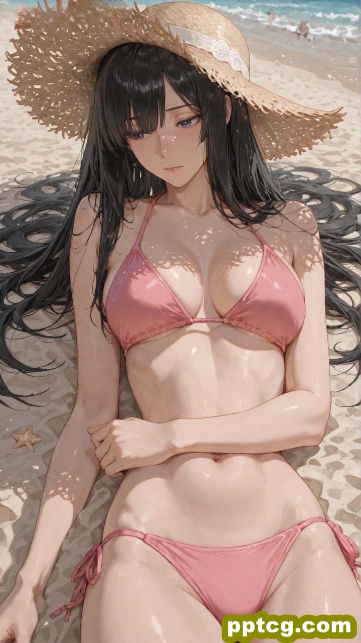 海边沙滩泳装 完美身材 草帽 颜值二次元美女 比基尼