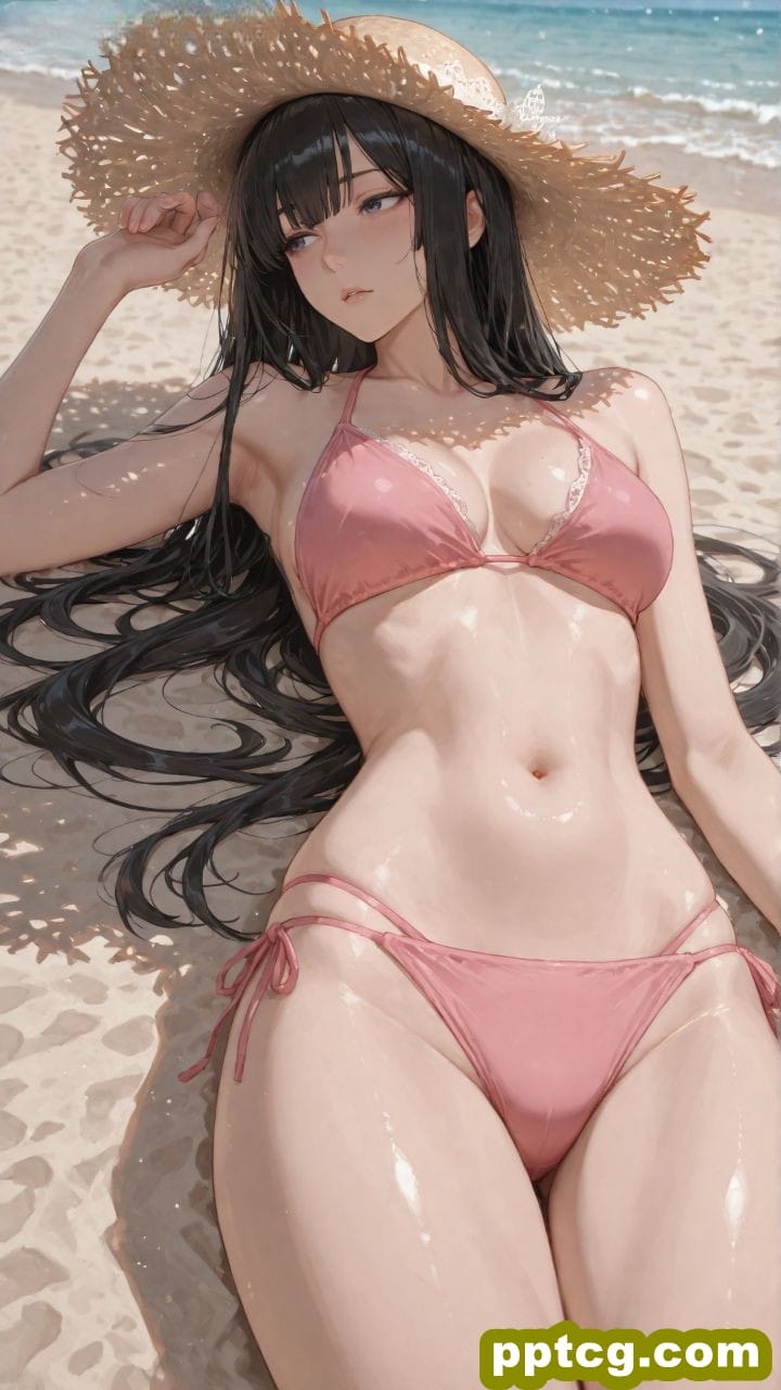 海边沙滩泳装 完美身材 草帽 颜值二次元美女 比基尼