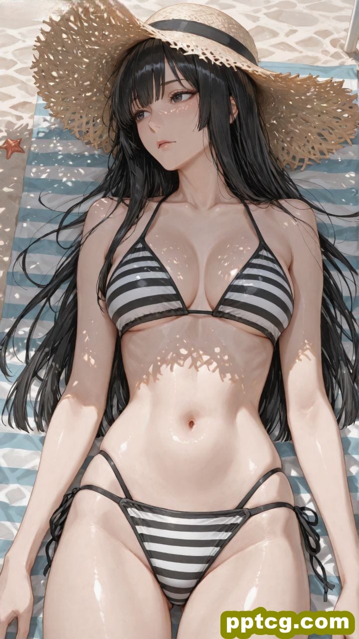 海边沙滩泳装 完美身材 草帽 颜值二次元美女 比基尼
