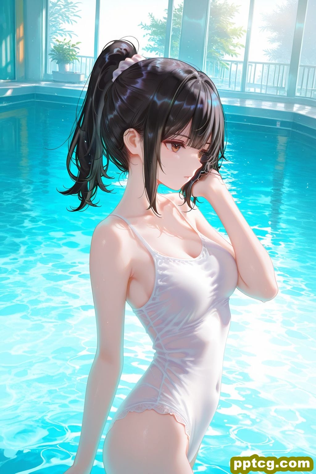 二次元少女 病娇 泳池 泳装比基尼 手机超高清壁纸-皮皮兔动漫