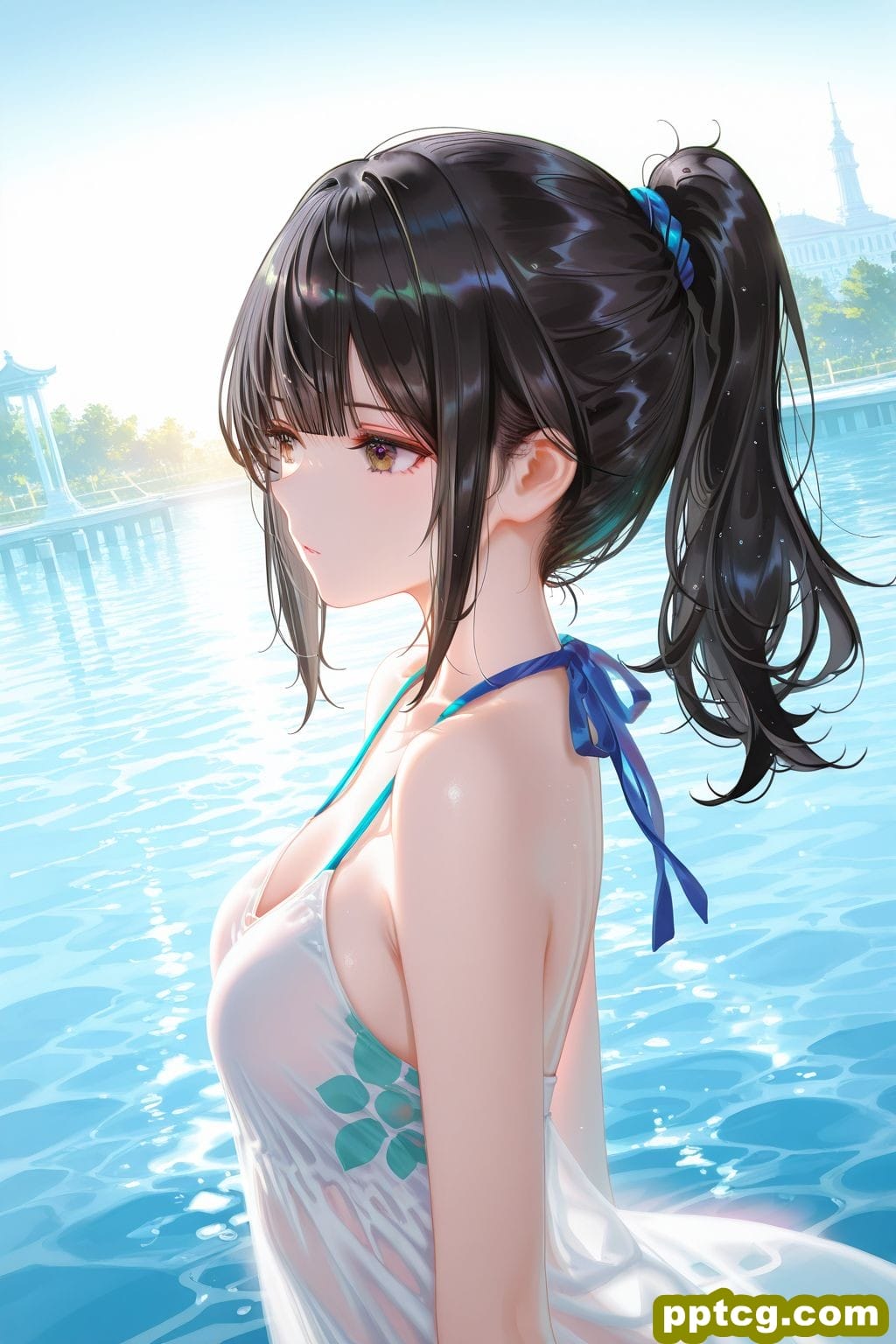 二次元少女 病娇 泳池 泳装比基尼 手机超高清壁纸