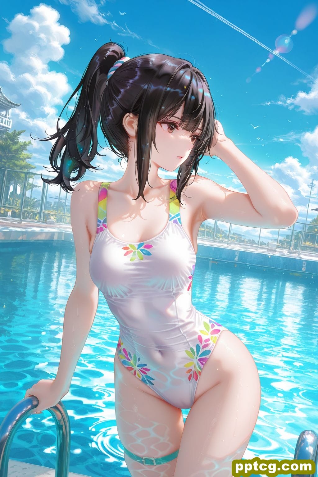 二次元少女 病娇 泳池 泳装比基尼 手机超高清壁纸