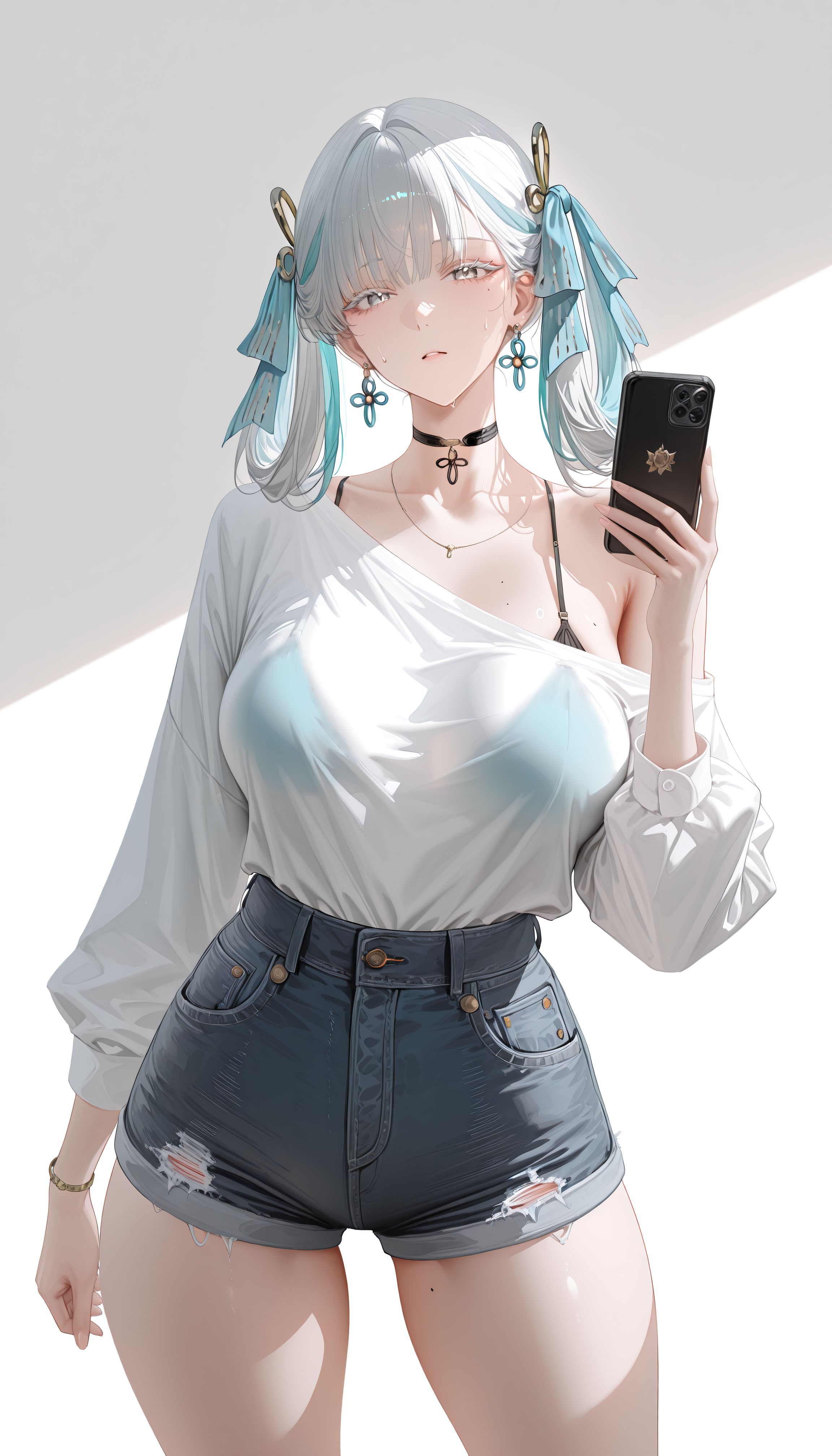 成熟御姐版今汐 鸣潮二次元游戏角色壁纸 肉肉腿 牛仔短裤 透明-皮皮兔动漫