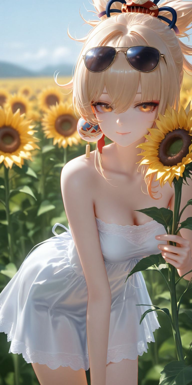 宵宫美腻了 二次元游戏原神 ai绘画 向日葵 自然