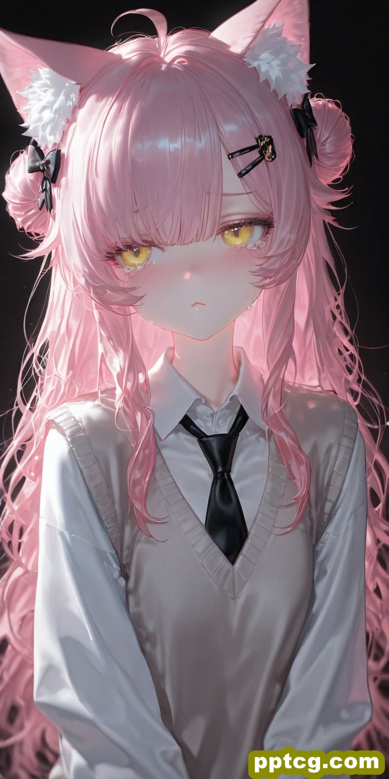 粉毛猫娘 二次元可爱少女 哭唧唧委屈巴巴 ai绘画