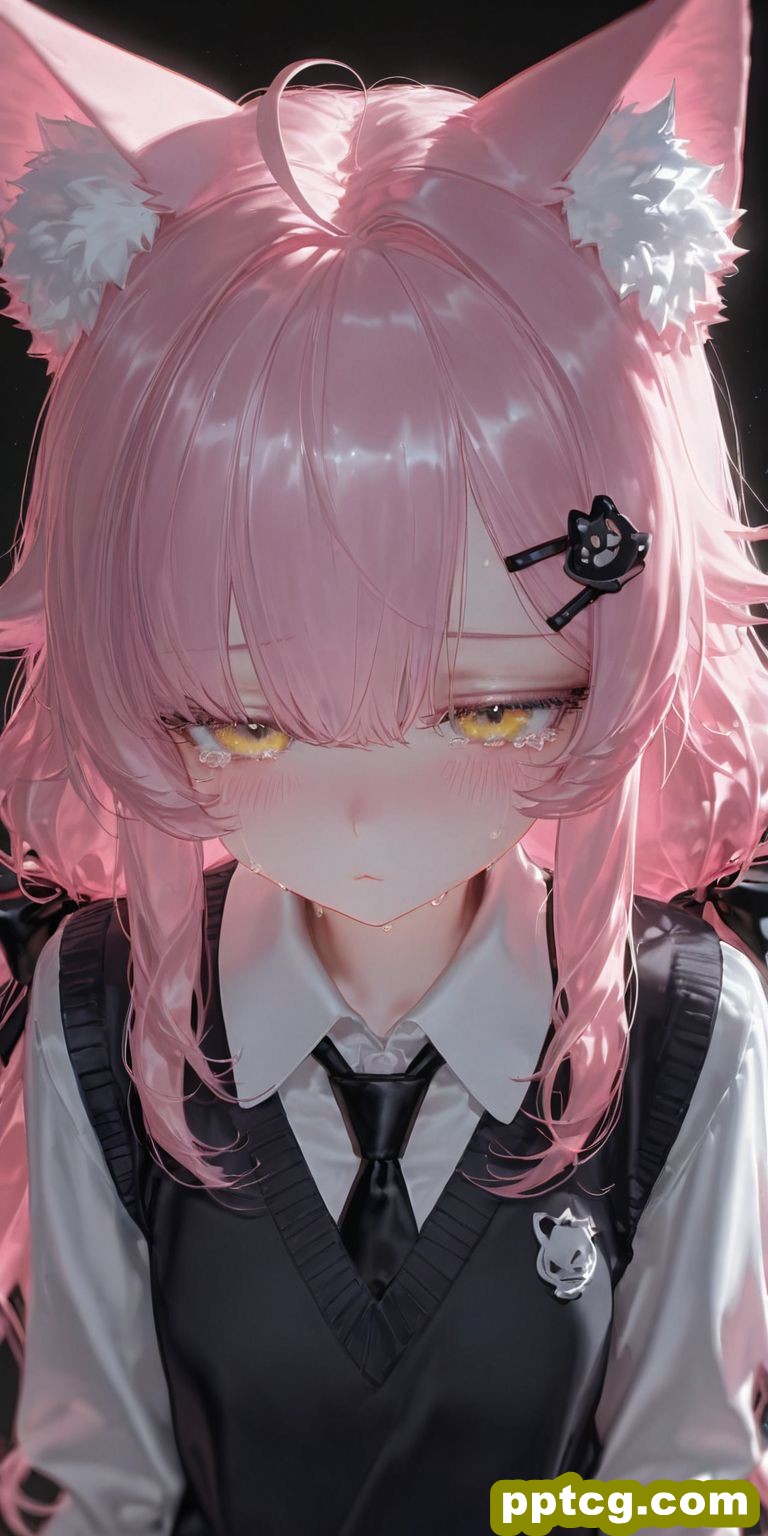 粉毛猫娘 二次元可爱少女 哭唧唧委屈巴巴 ai绘画