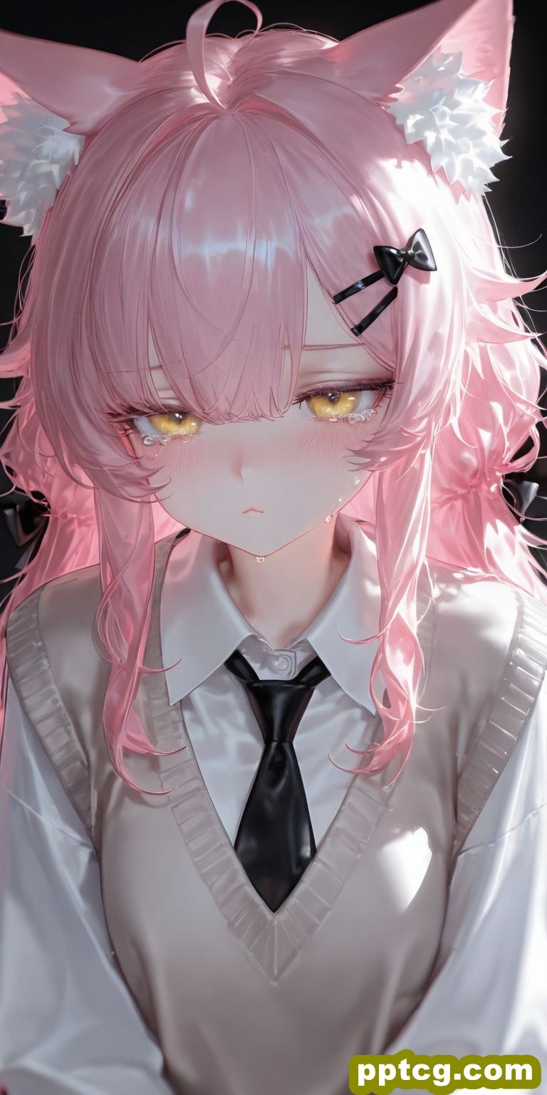 粉毛猫娘 二次元可爱少女 哭唧唧委屈巴巴 ai绘画