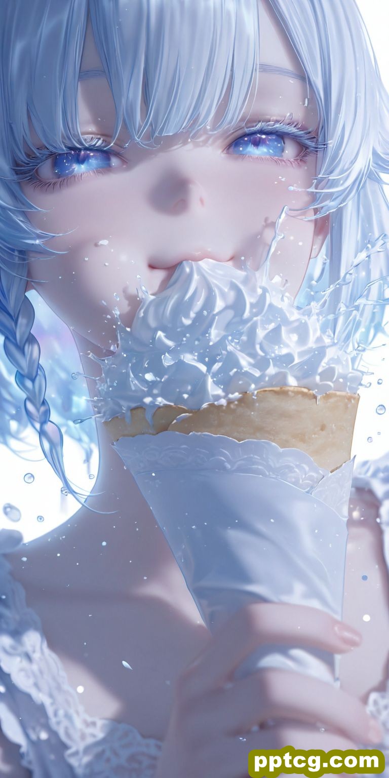 动漫壁纸 二次元少女 ai绘画 冰淇淋蛋糕 蓝色头发睫毛眼睛可爱