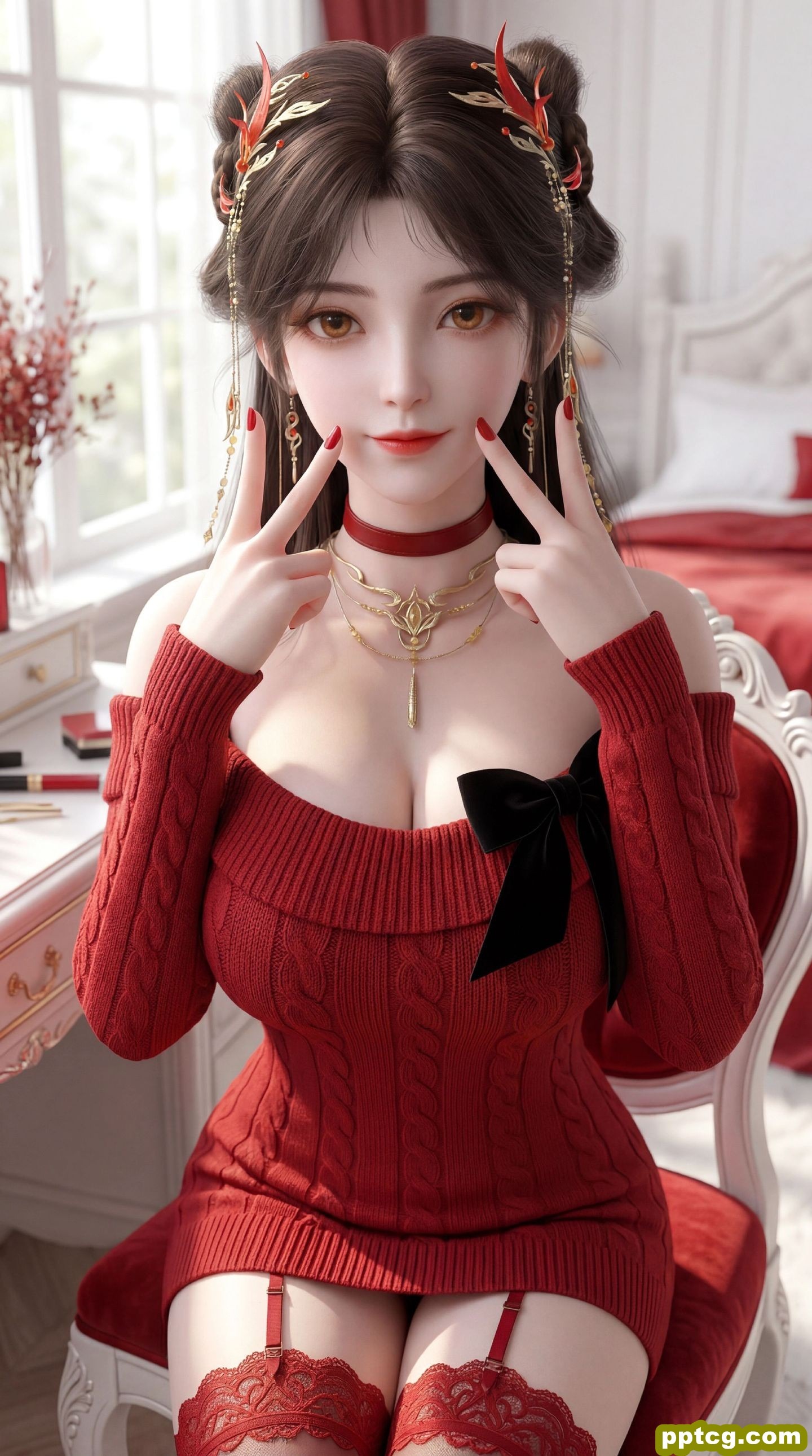 红色穿搭火灵儿 国漫美女 动漫动画完美世界 超高清全面屏壁纸 吊带丝袜-皮皮兔动漫