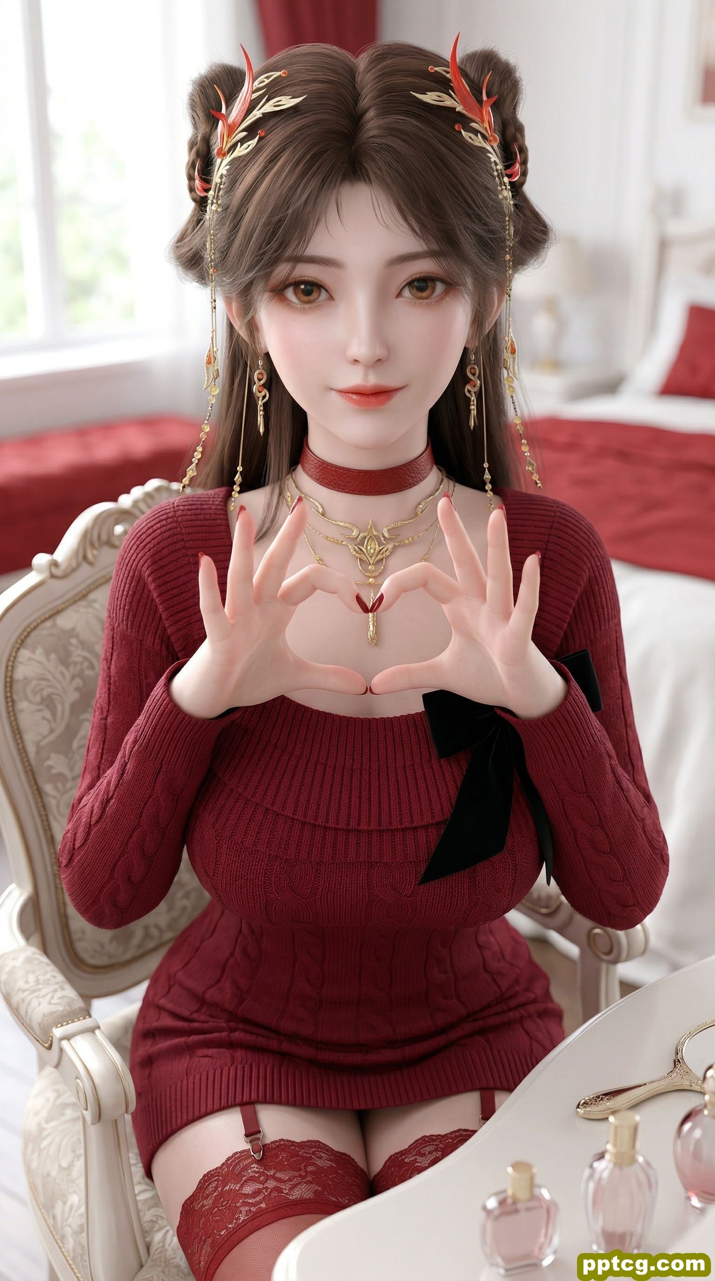 红色穿搭火灵儿 国漫美女 动漫动画完美世界 超高清全面屏壁纸 吊带丝袜