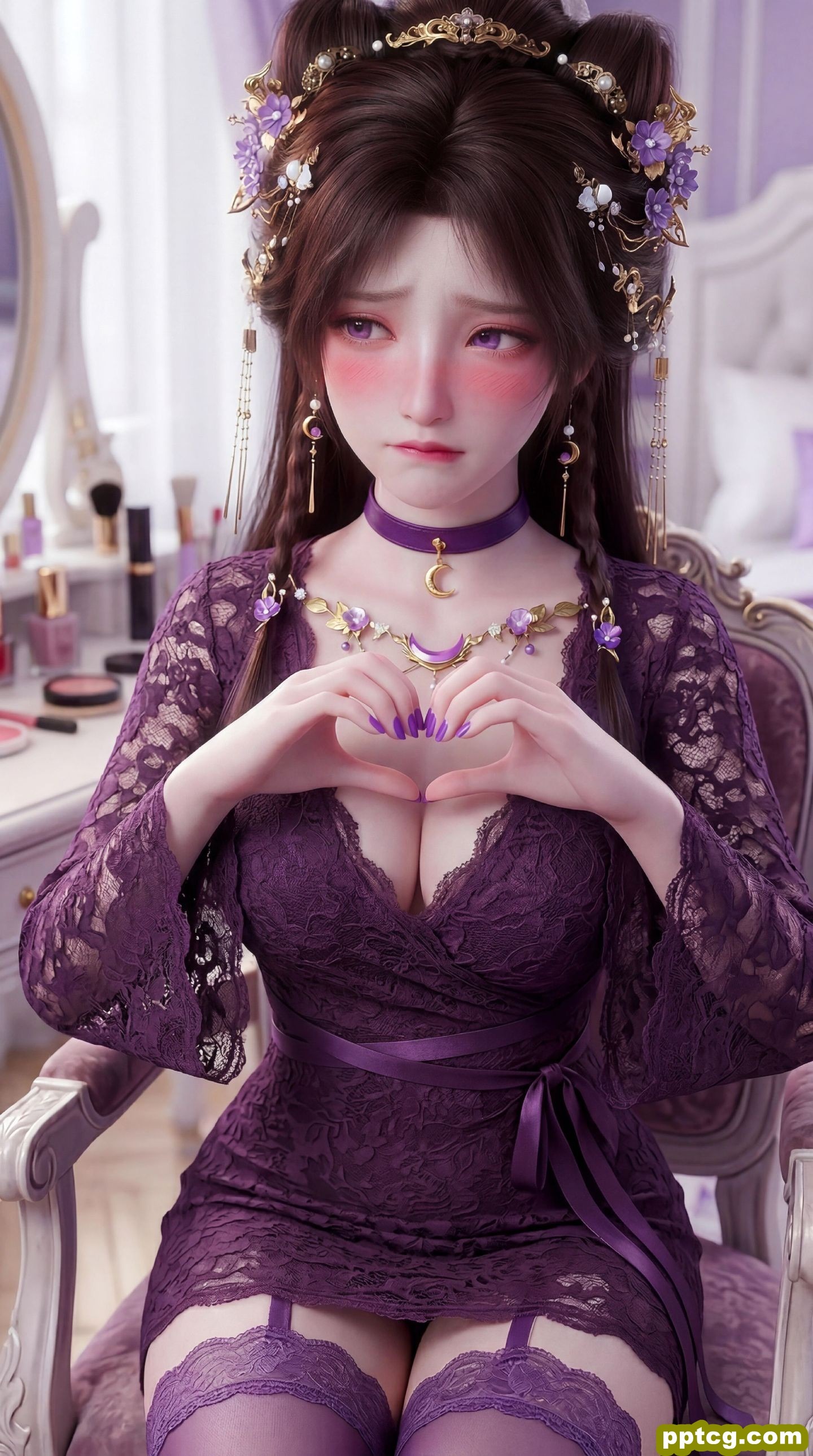 紫色穿搭 可爱害羞版姬紫月 动漫遮天 国漫美女 iPhone全面屏壁纸-皮皮兔动漫