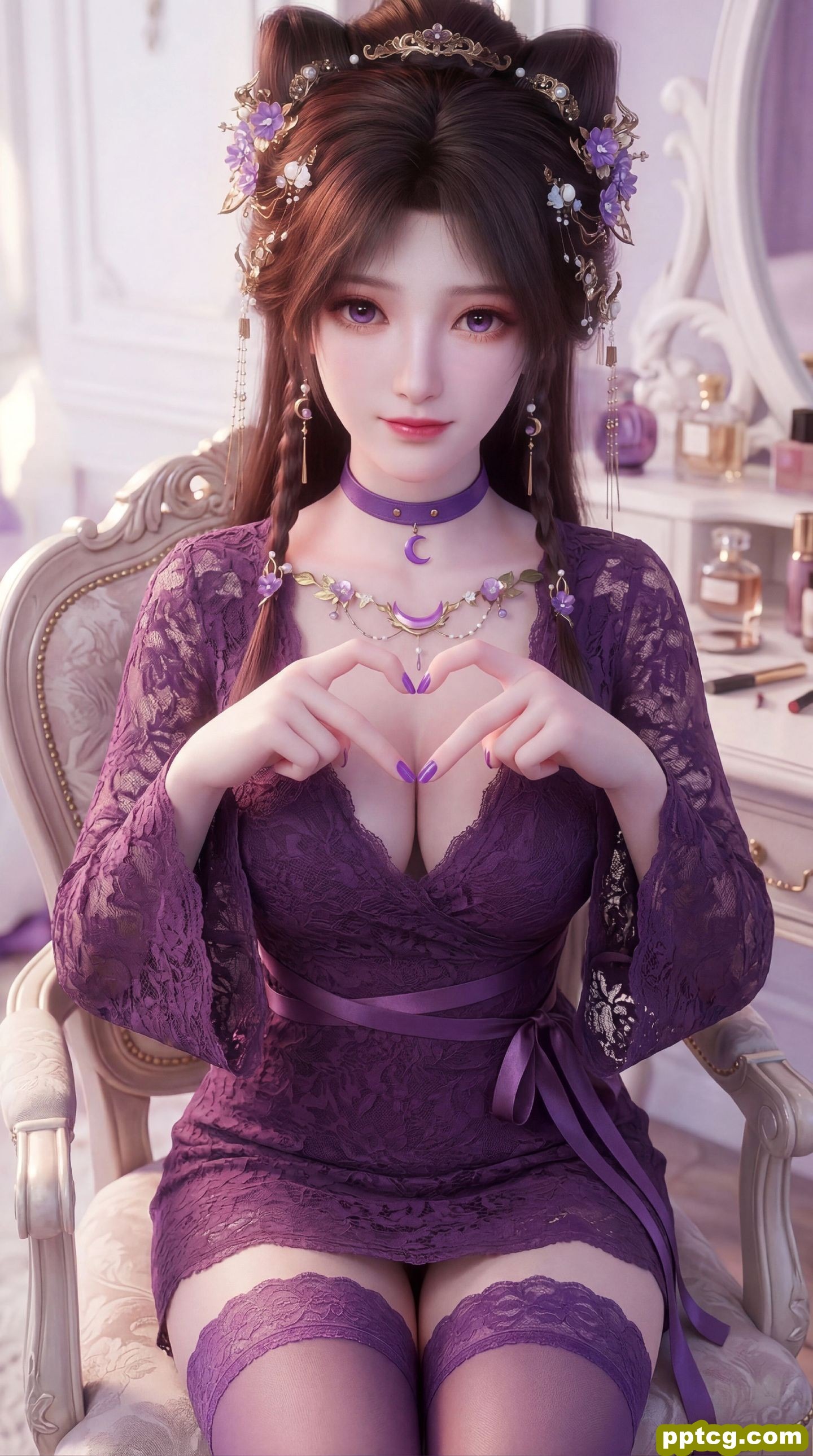 紫色穿搭 可爱害羞版姬紫月 动漫遮天 国漫美女 iPhone全面屏壁纸