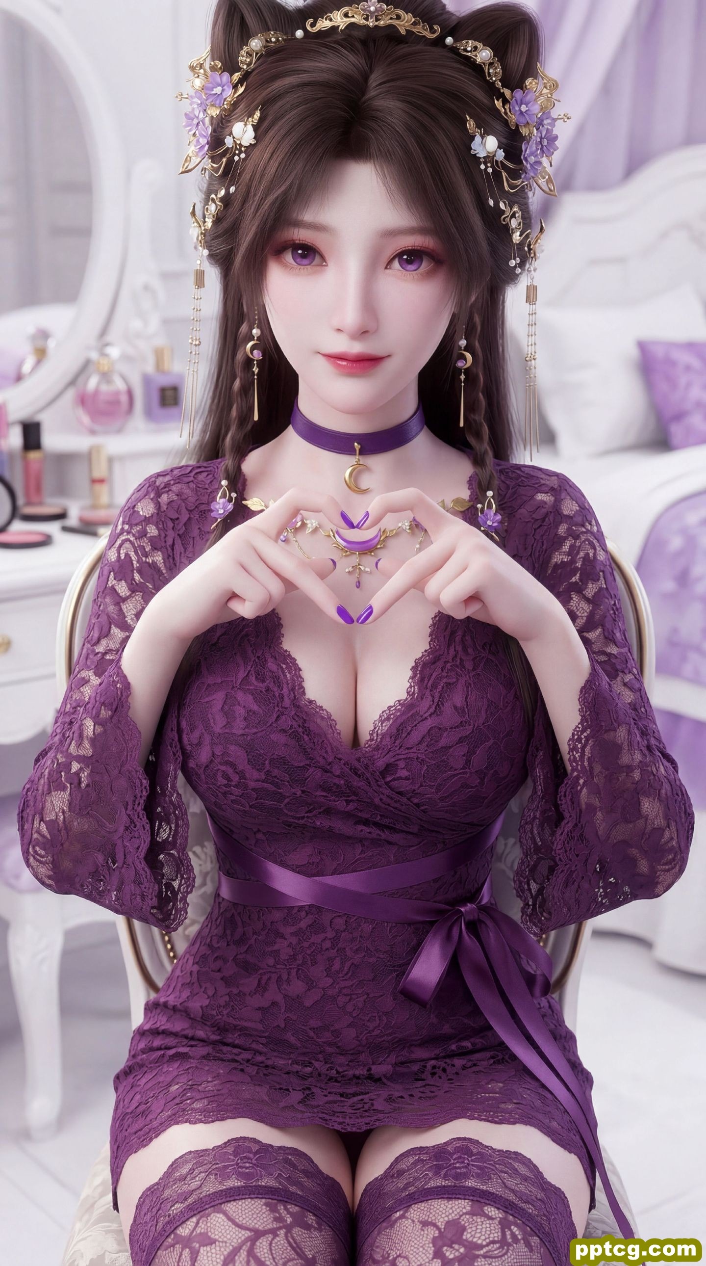 紫色穿搭 可爱害羞版姬紫月 动漫遮天 国漫美女 iPhone全面屏壁纸