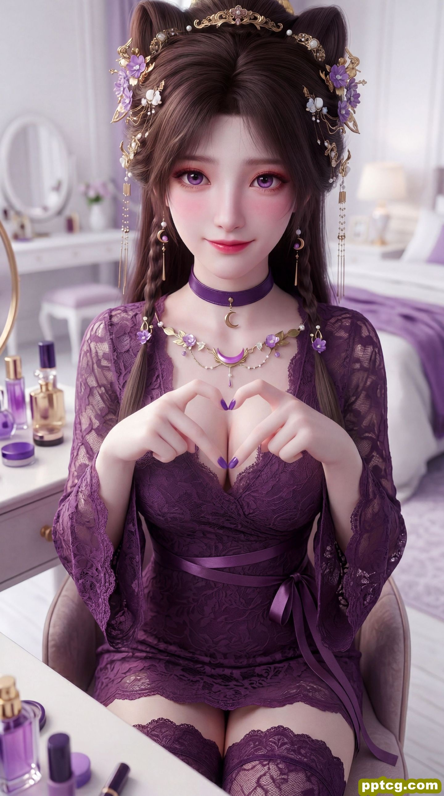 紫色穿搭 可爱害羞版姬紫月 动漫遮天 国漫美女 iPhone全面屏壁纸