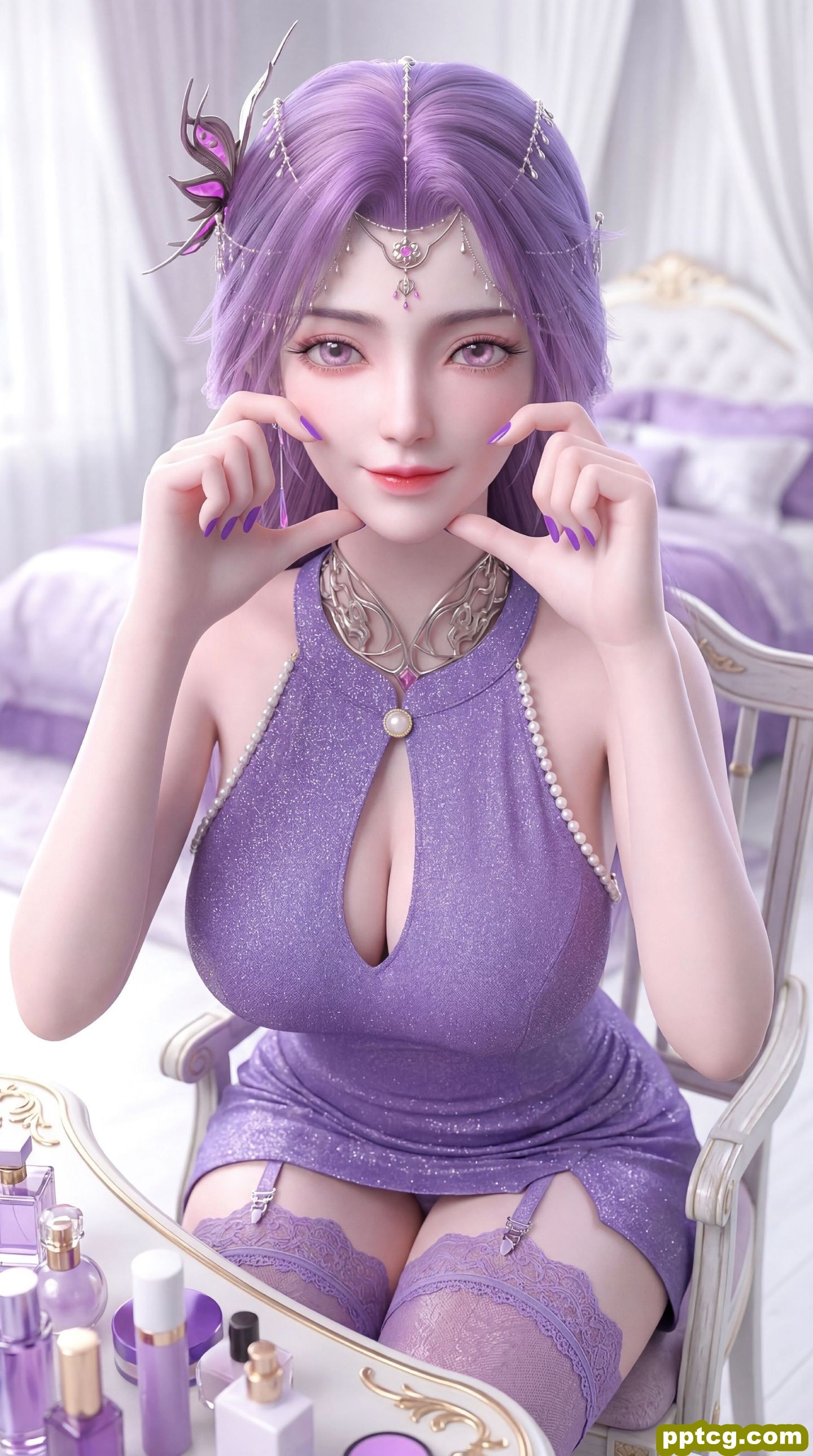 紫色韵味穿搭 完美世界云曦手机壁纸 动漫国漫女神美女 吊带丝袜福利性感-皮皮兔动漫