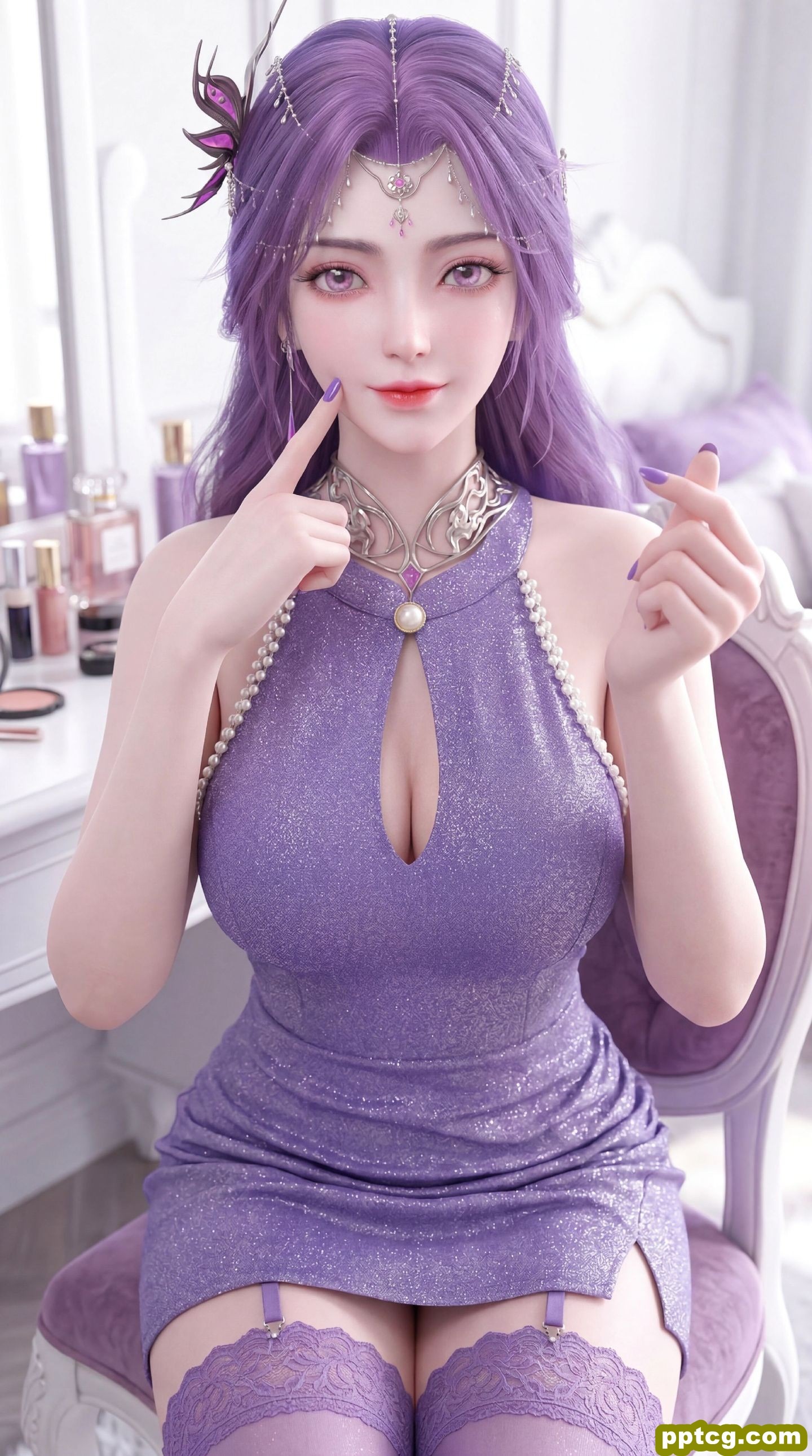 紫色韵味穿搭 完美世界云曦手机壁纸 动漫国漫女神美女 吊带丝袜福利性感