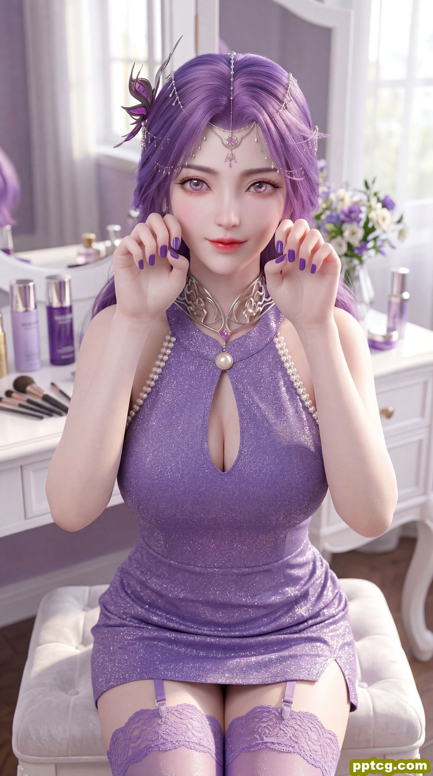 紫色韵味穿搭 完美世界云曦手机壁纸 动漫国漫女神美女 吊带丝袜福利性感