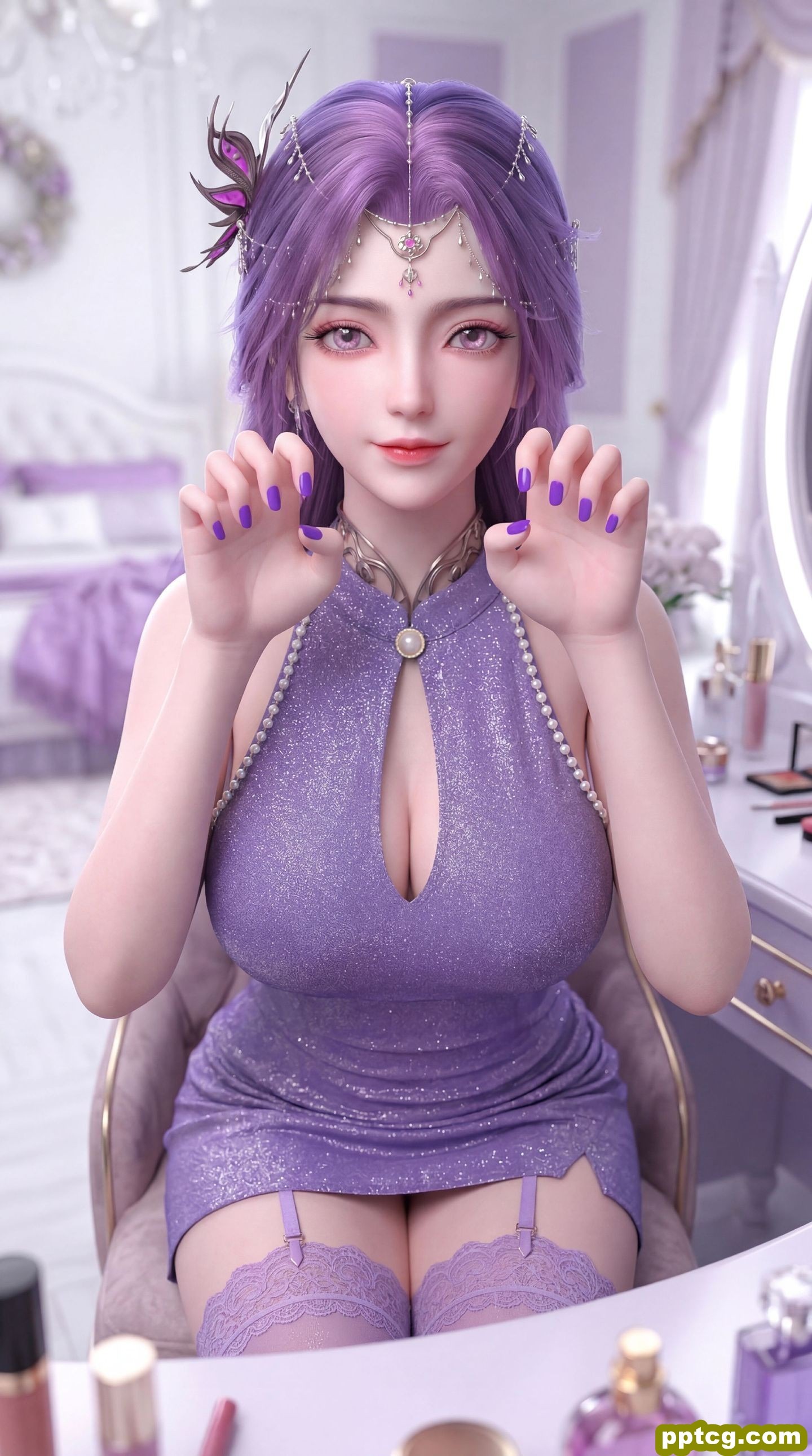 紫色韵味穿搭 完美世界云曦手机壁纸 动漫国漫女神美女 吊带丝袜福利性感