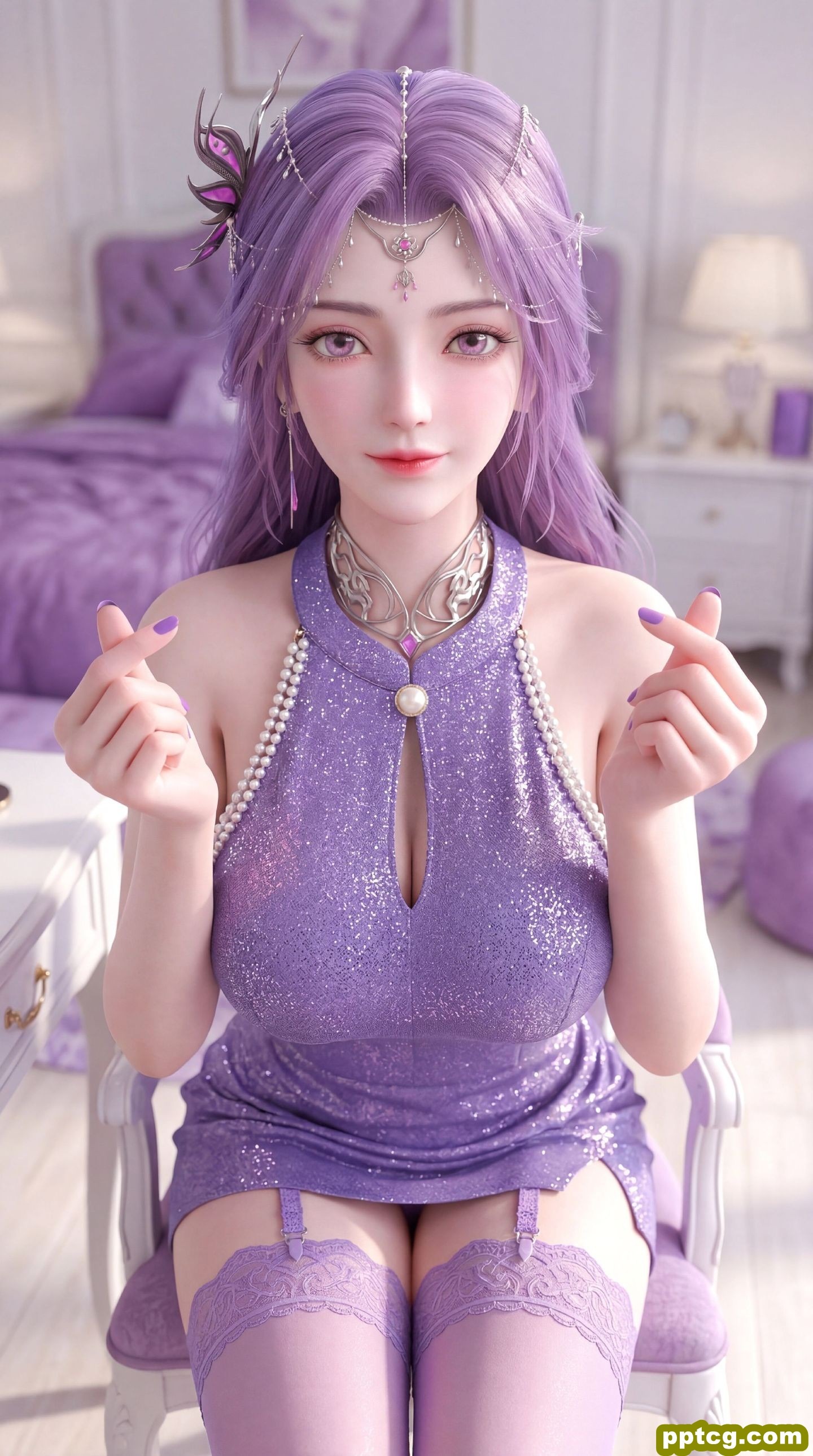 紫色韵味穿搭 完美世界云曦手机壁纸 动漫国漫女神美女 吊带丝袜福利性感