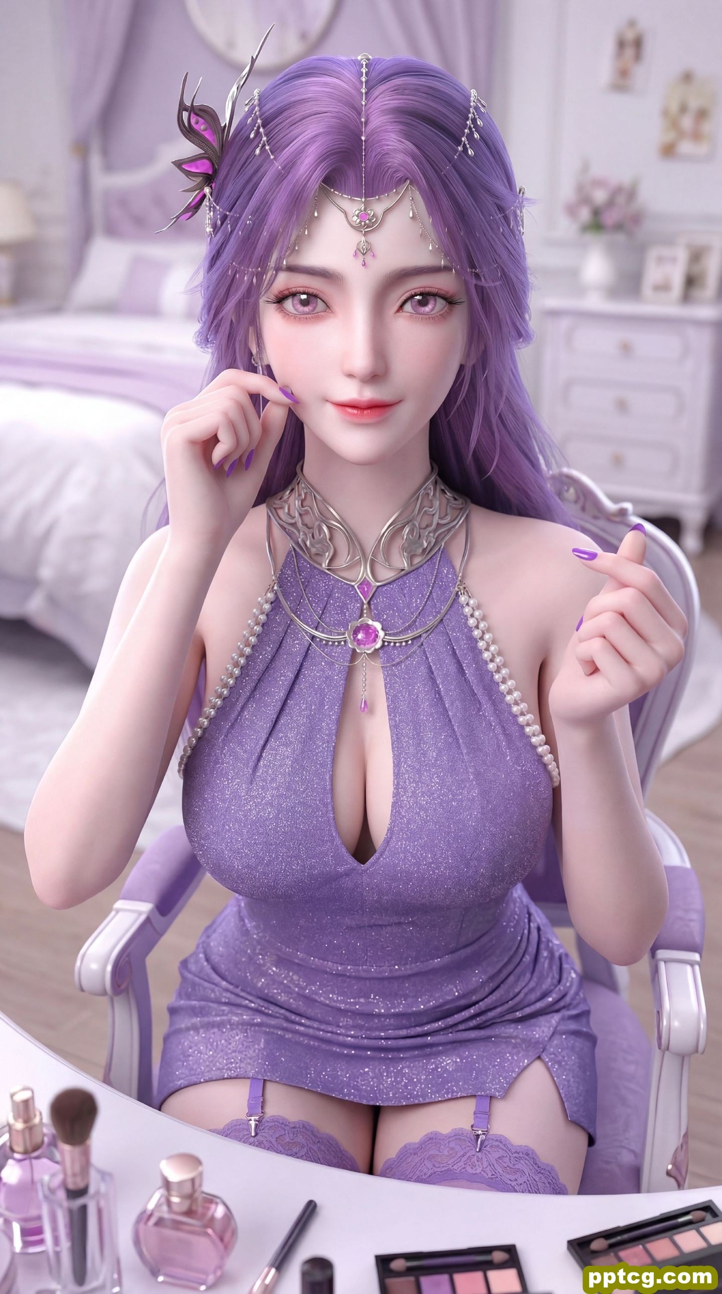 紫色韵味穿搭 完美世界云曦手机壁纸 动漫国漫女神美女 吊带丝袜福利性感