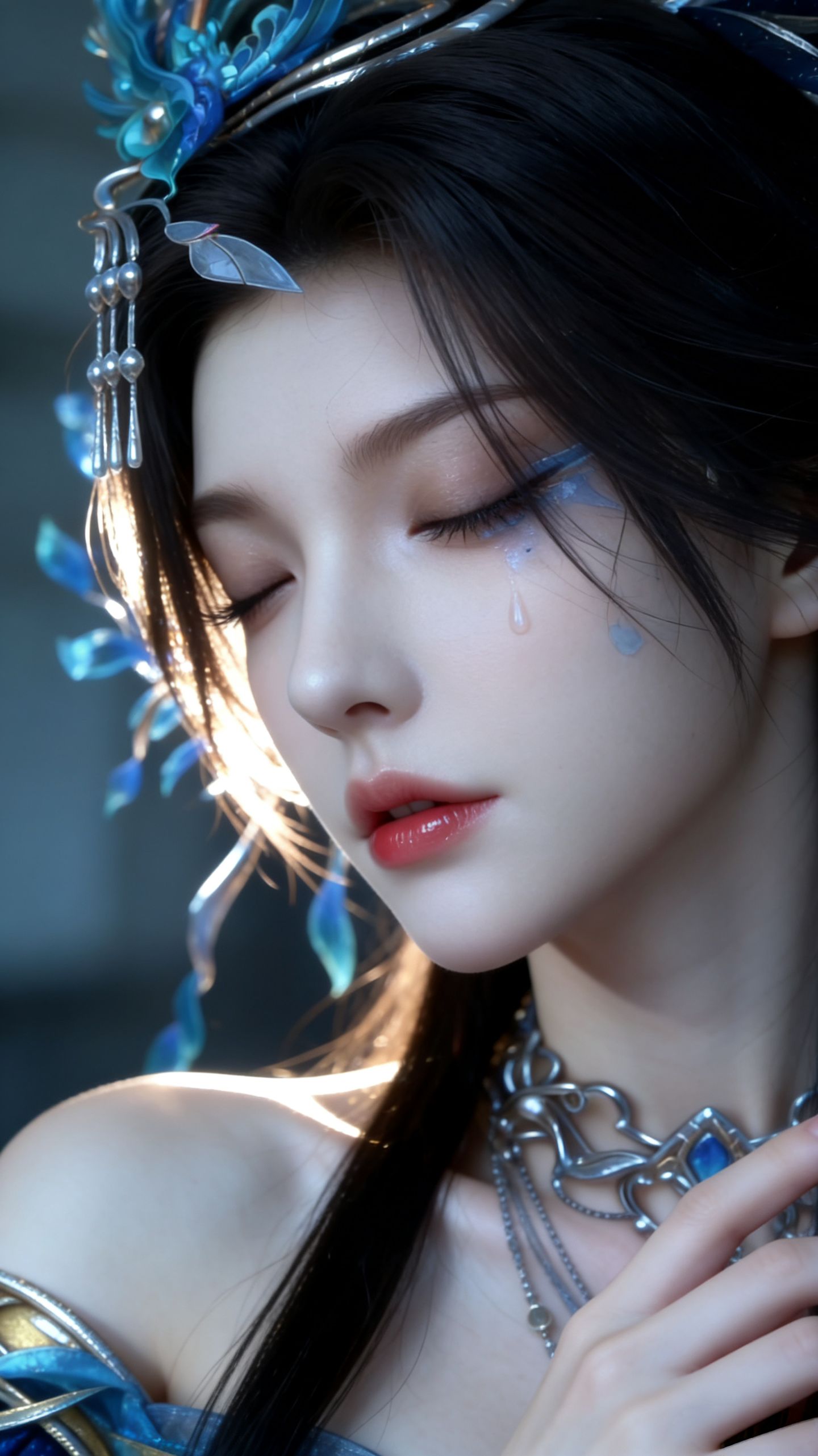 泪珠滑落的瞬间，谁懂这种破碎感！ ai生成 国漫女神写实