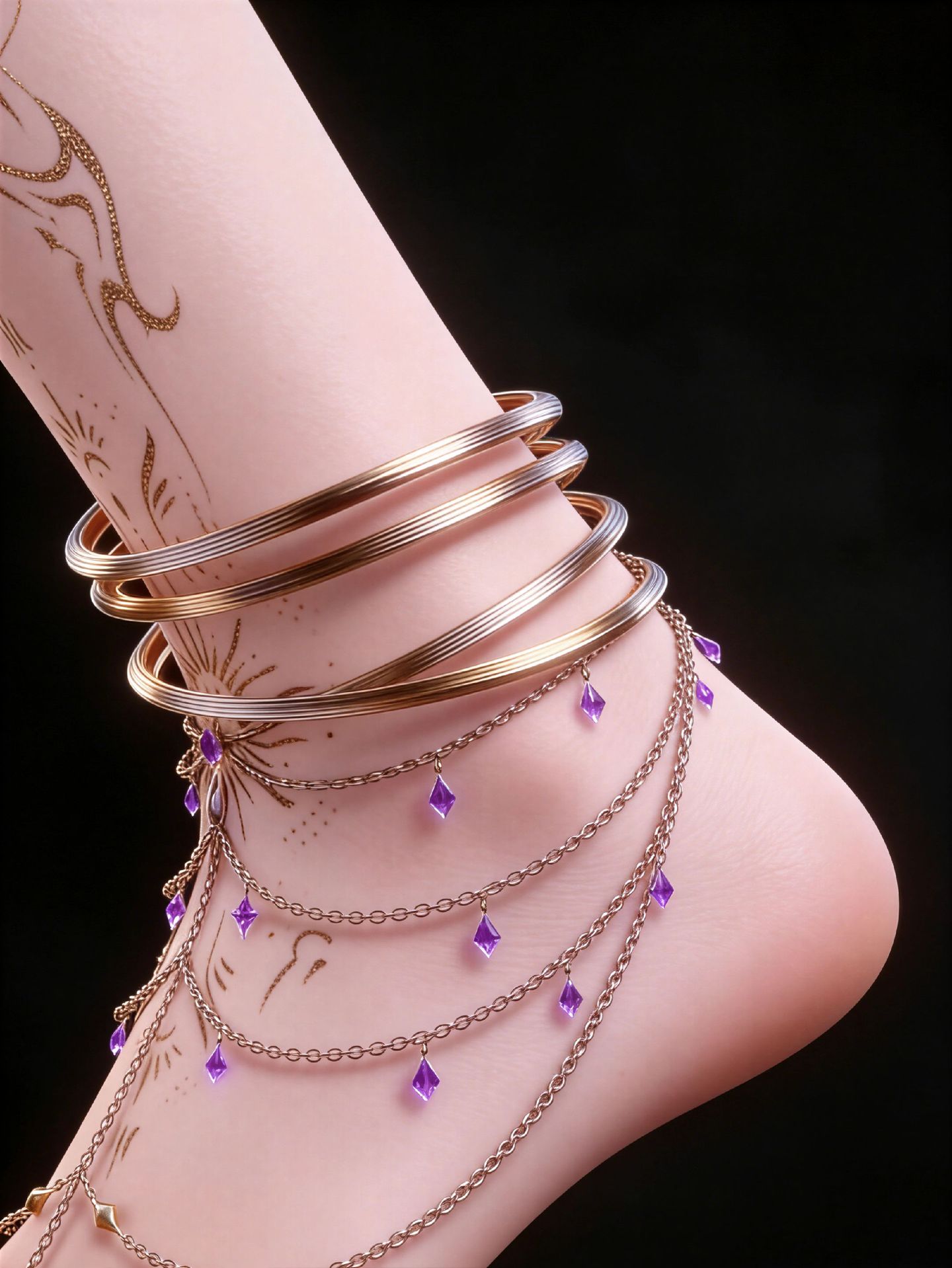 天穹长老的脚部建模细节 国漫女神 百炼成神动画 脚链