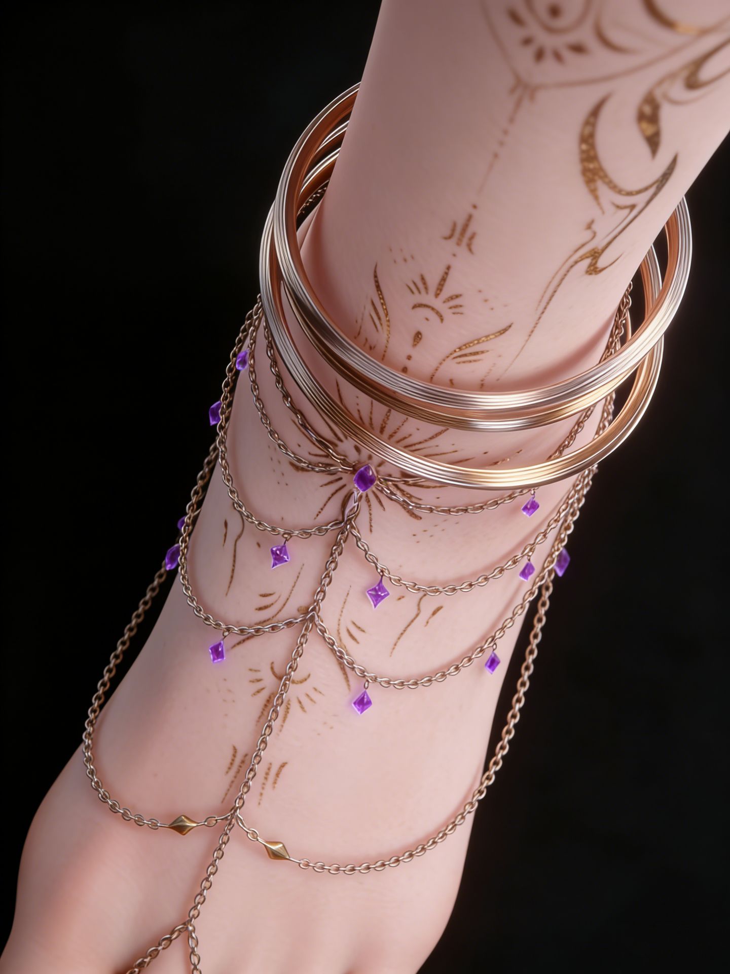 天穹长老的脚部建模细节 国漫女神 百炼成神动画 脚链