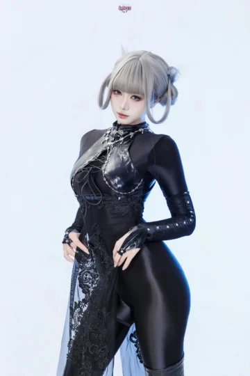 【亚洲萌妹】柒柒要乖哦 – 黑靡烟旗袍 写真图集-皮皮兔动漫