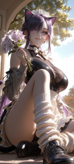 女仆装 紫色头发 AI创作 高清性感美女壁纸-皮皮兔动漫