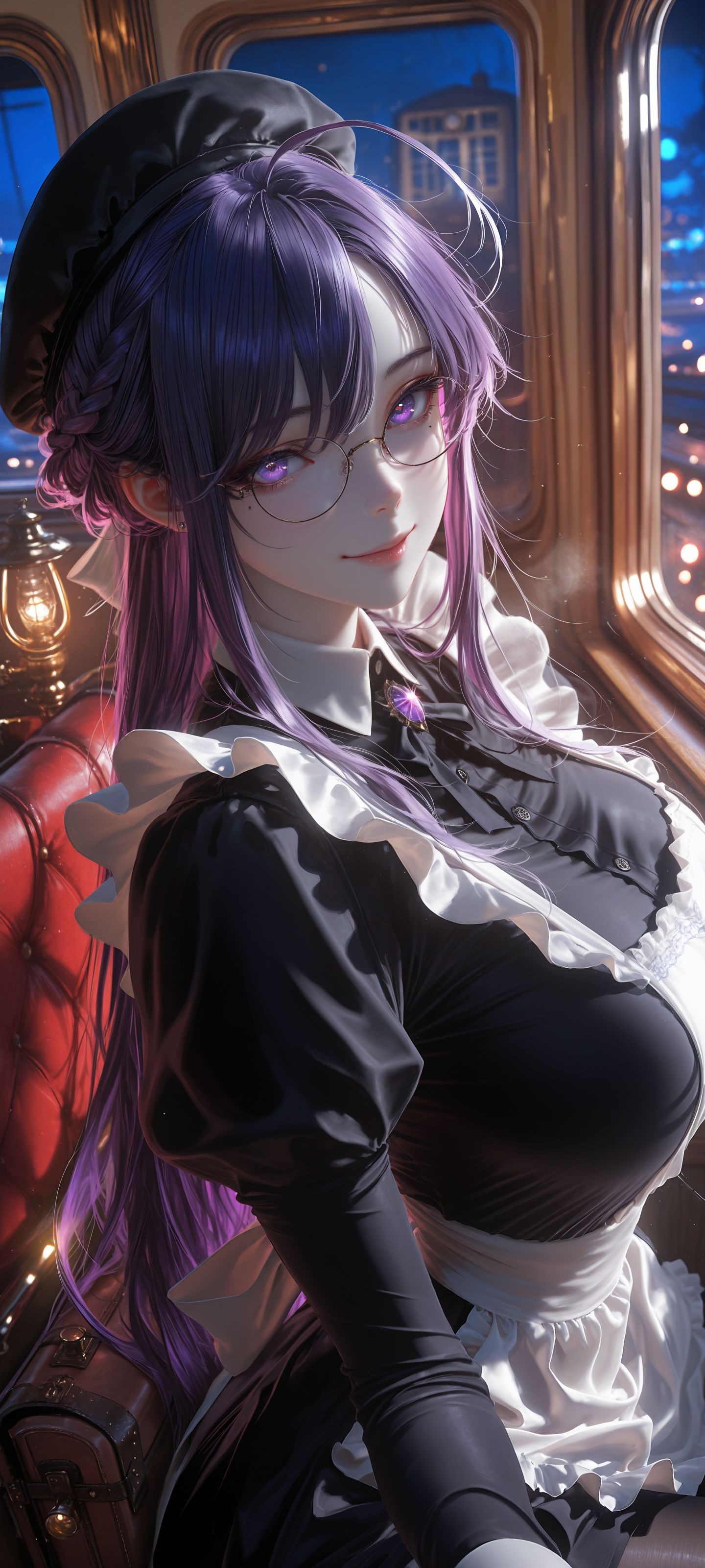 女仆装 紫色头发 AI创作 高清性感美女壁纸