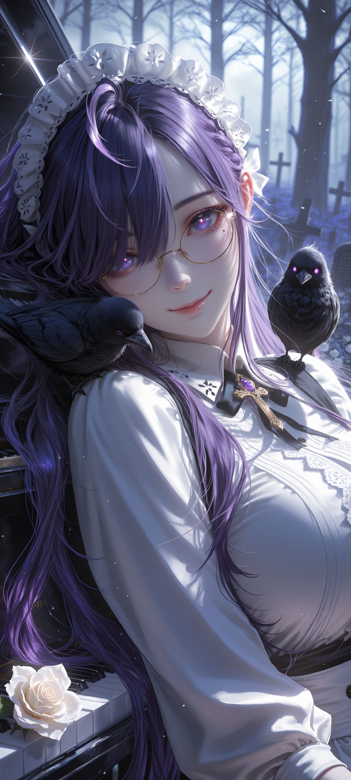 女仆装 紫色头发 AI创作 高清性感美女壁纸