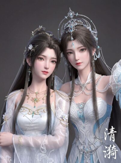 清漪 闺蜜照 双人照 完美世界动画 国漫女神 3D国产动漫美女 建模-皮皮兔动漫