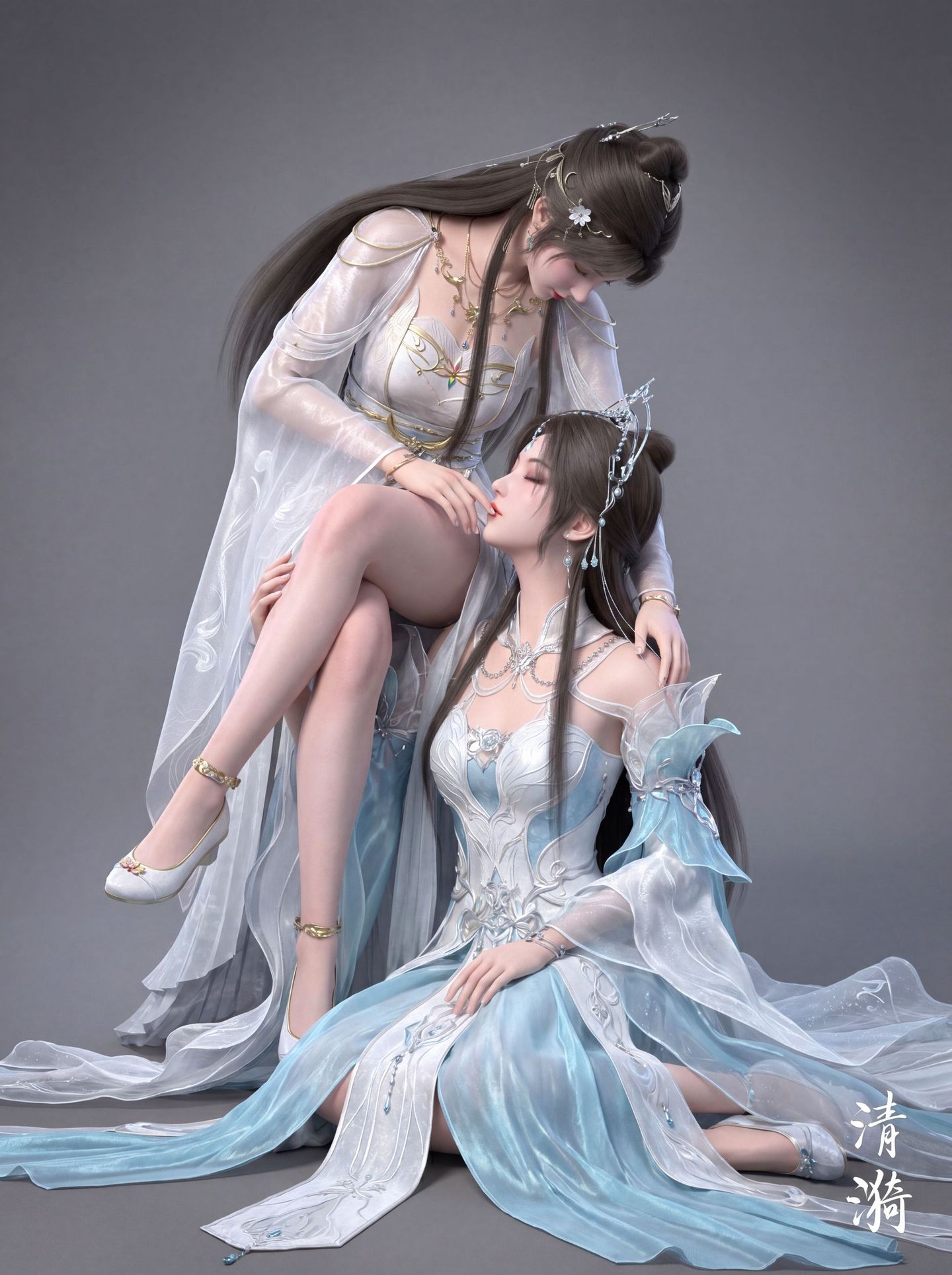 清漪 闺蜜照 双人照 完美世界动画 国漫女神 3D国产动漫美女 建模