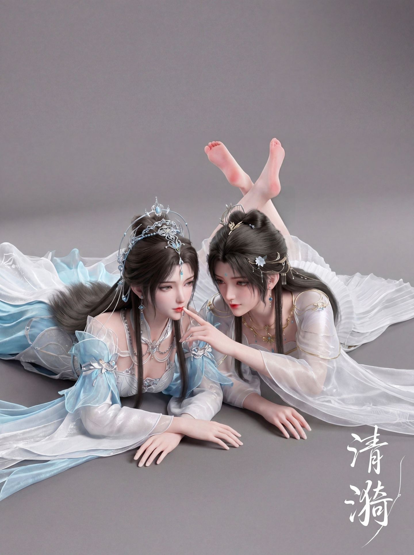 清漪 闺蜜照 双人照 完美世界动画 国漫女神 3D国产动漫美女 建模