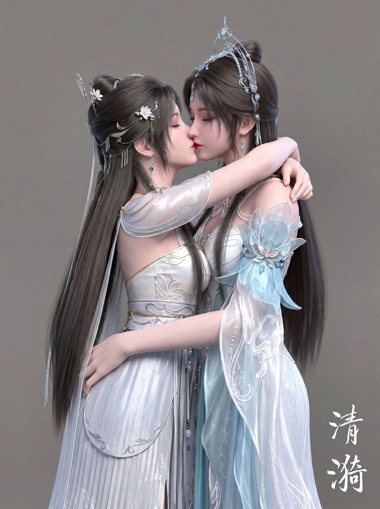 清漪 闺蜜照 双人照 完美世界动画 国漫女神 3D国产动漫美女 建模