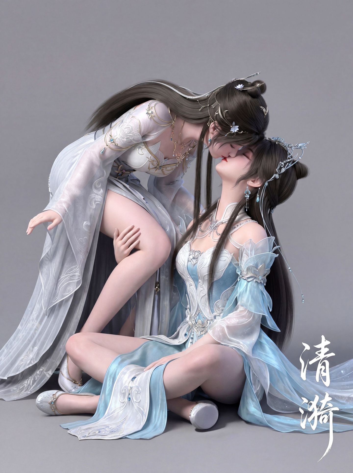 清漪 闺蜜照 双人照 完美世界动画 国漫女神 3D国产动漫美女 建模