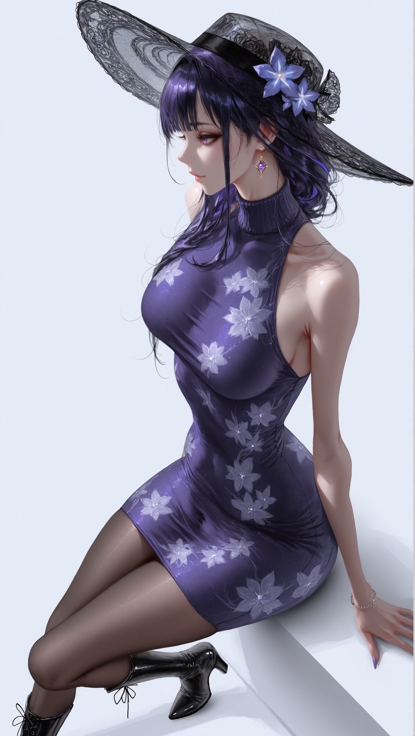 2K超清壁纸 原神 雷电将军 多角度服装及侧颜展示 游戏二次元 Ai绘画 黑丝大长腿