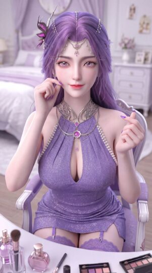 紫色韵味穿搭 完美世界 可爱版云曦 手机壁纸 动漫国漫女神美女 吊带丝袜福利性感-皮皮兔动漫
