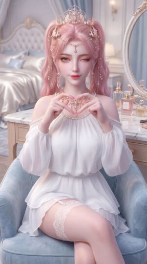 动漫壁纸粉色系 楚夭凝 高清美图 洁白美女 清纯可爱 蕾丝袜-皮皮兔动漫